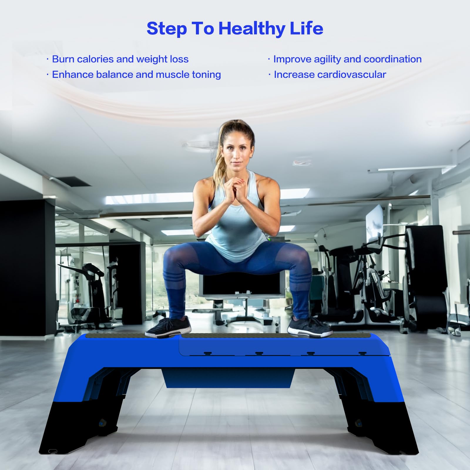 Multifunctional Step Platform Aerobic Stepper with Resistance Bands - Adjustable Cardio Workout Equipment for Home Gym | Perfect for HIIT, Strength Training & Aerobic Exercises