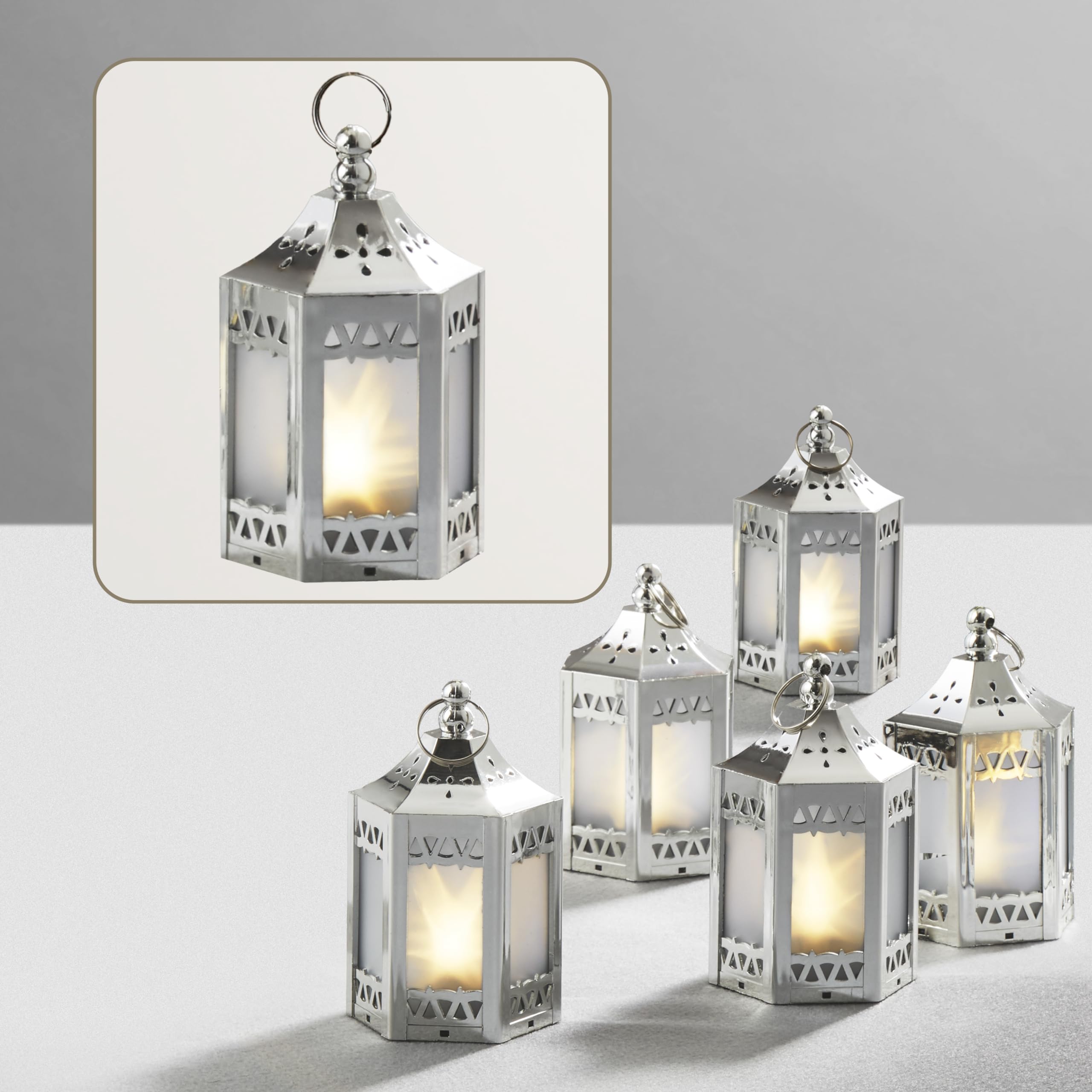 Silver Mini LED Star Lanterns - 6 Pack Battery-Operated Decorative Lanterns for Indoor Christmas Decor, Wedding Centerpieces, Winter Reception & Party Decorations - Perfect for Table Settings, Holiday Displays and Romantic Ambiance Lighting