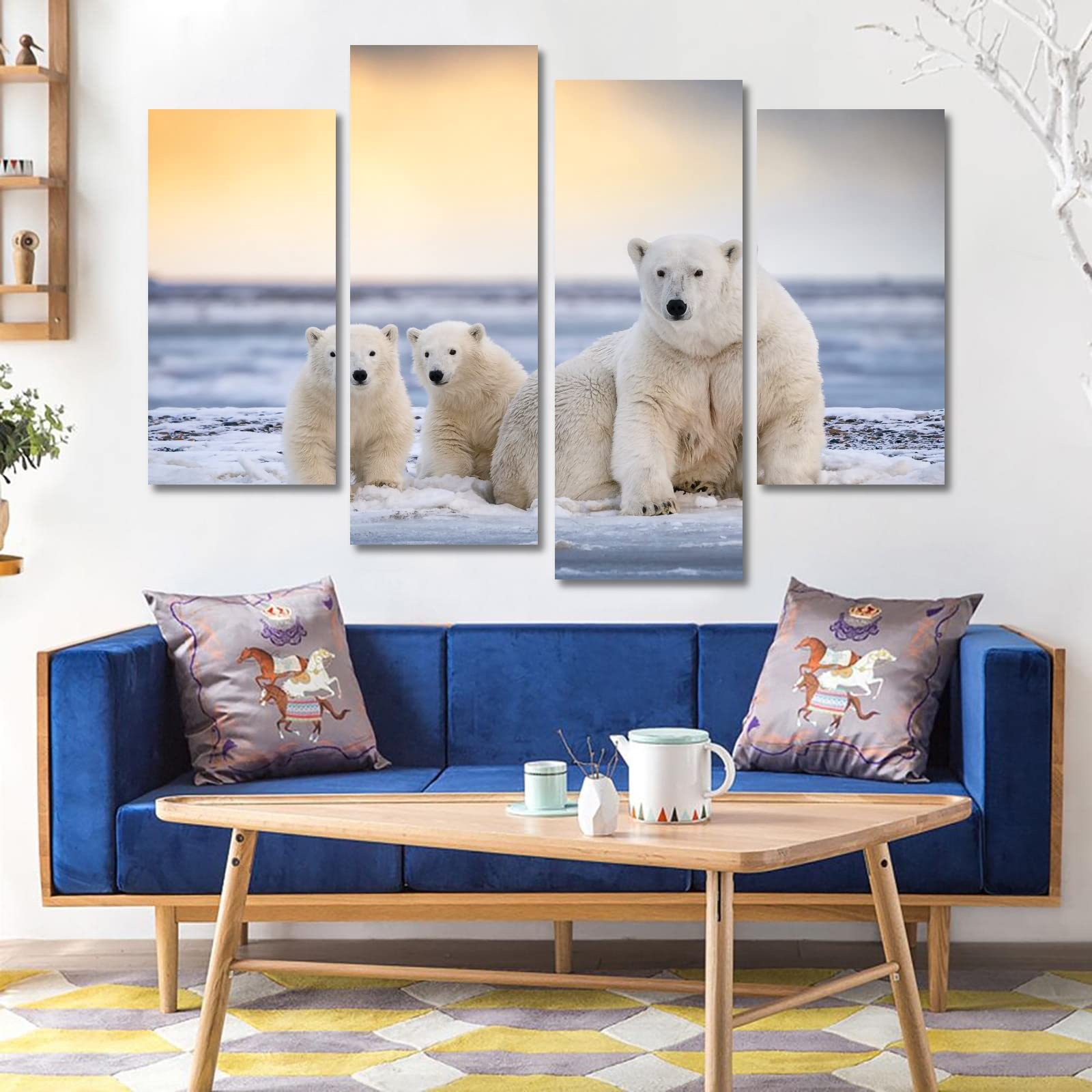 Polar Bear Canvas Wall Art Set - 4 Piece Framed Paintings (32