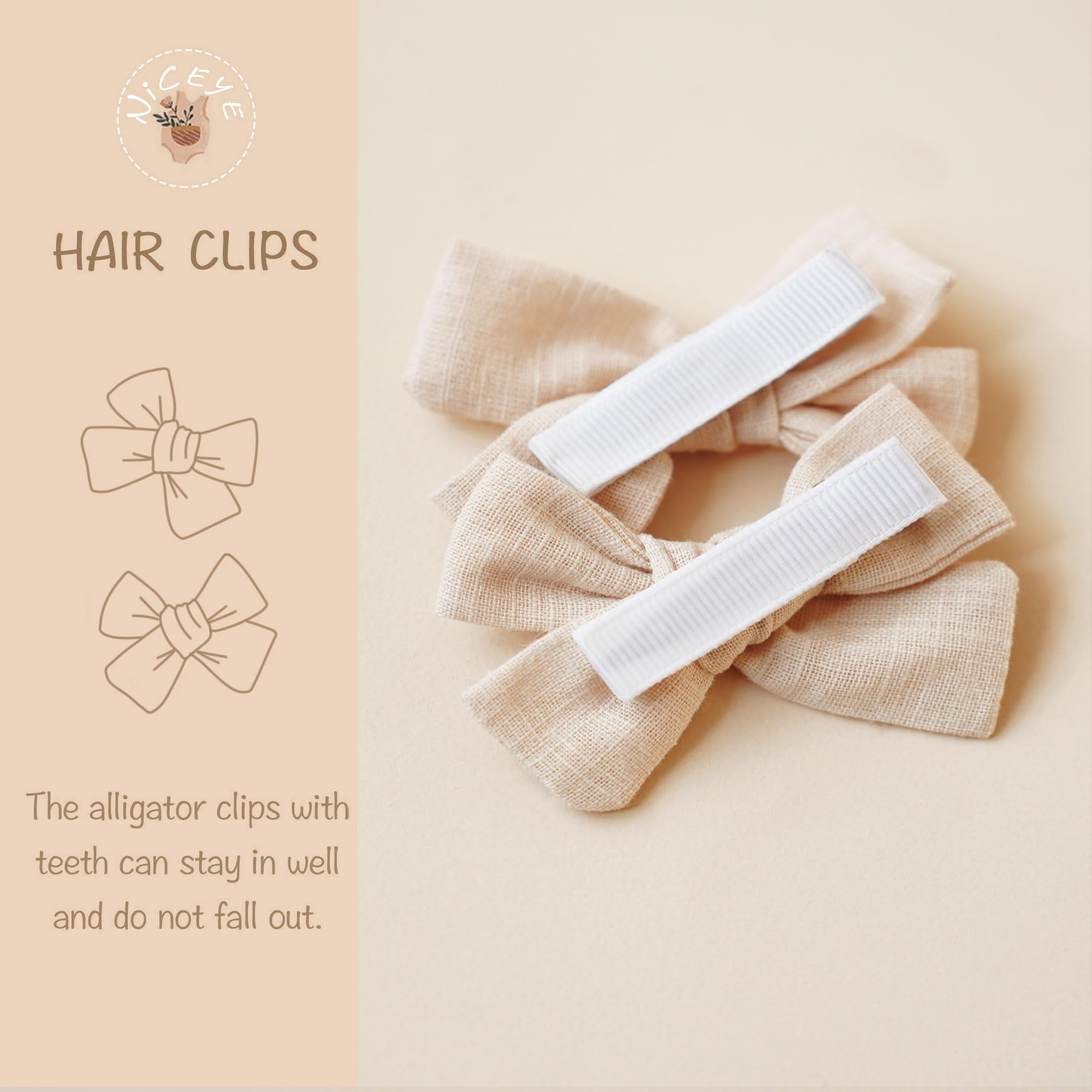 Niceye 24 Pcs Baby Hair Clips - Soft Cotton Lined Hair Bows for Fine Hair, Safe Barrettes for Infants Toddlers & Little Girls - Perfect for Daily Wear, Parties & Photo Shoots