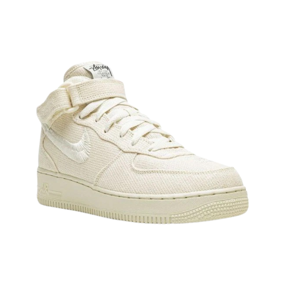 Nike x Stussy Air Force 1 '07 Mid SP Fossil Sneakers - Limited Edition Men's Basketball Shoes for Streetwear & Casual Wear