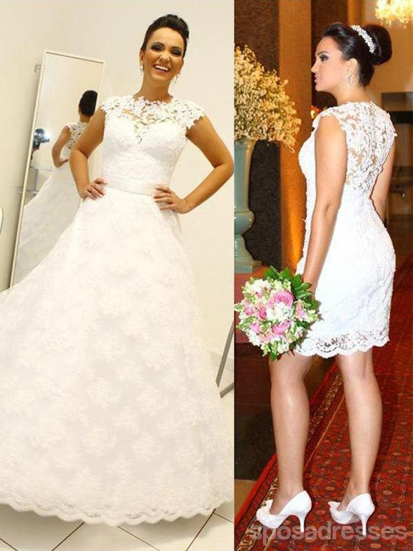 Lace See-Through Detachable A-Line Skirt Wedding Dress - Elegant Bridal Gown for Beach, Church & Garden Ceremonies - WD412