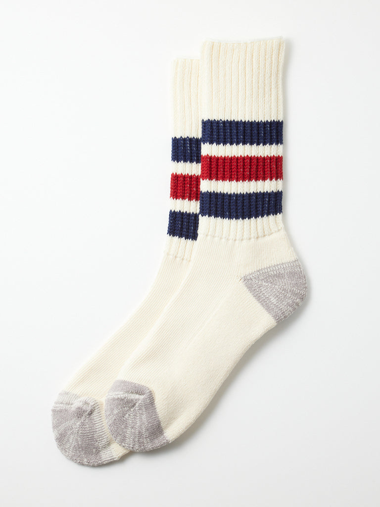 Rototo Ribbed Old School Socks - Navy & Dark Red - Vintage Style Cotton Socks for Men & Women - Perfect for Casual Wear, Sports & Everyday Comfort
