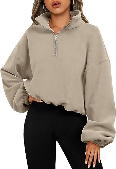 Women's Winter Loose Fit Sport Pullover Hoodie with Zipper Stand Collar - Thick Warm Fleece Sweatshirt for Running, Gym & Outdoor Activities