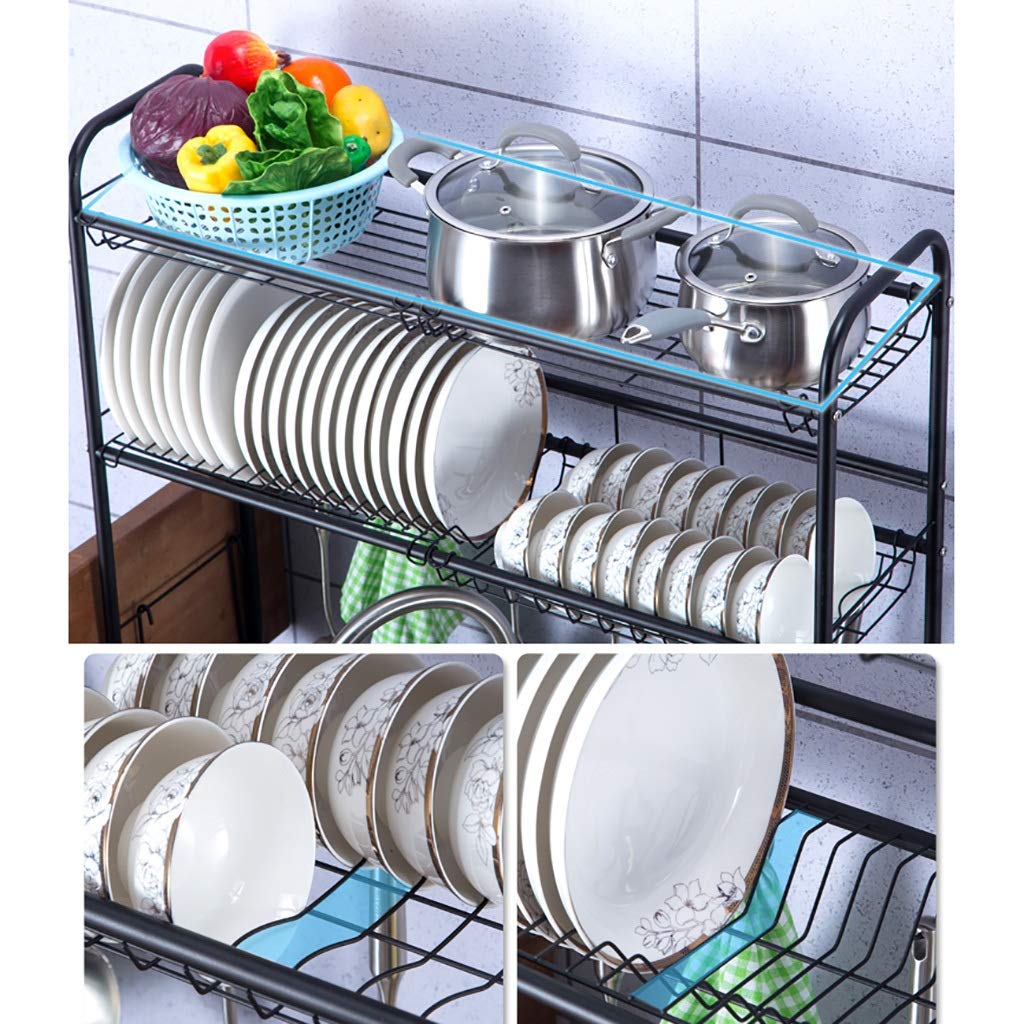 2-Tier Black 304 Stainless Steel Dish Drainer Rack - Over The Sink Kitchen Organizer with Space-Saving Design (84x28x82cm) - Perfect for Small Kitchens, Apartments & RVs