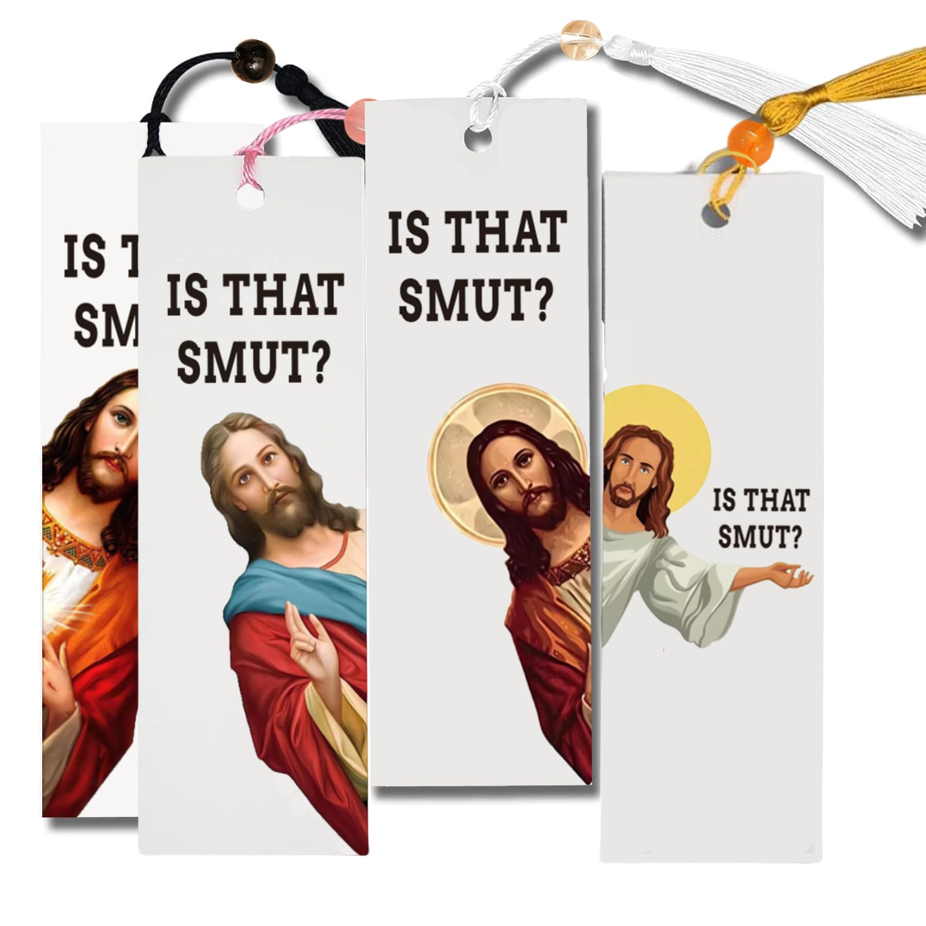 2 Pack Funny Peeking Jesus Bookmark with Hilarious Text & Tassels - Humorous Gifts for Book Lovers - Pink & Black Bookmarks for Bible Study, Reading Gifts & Christian Humor