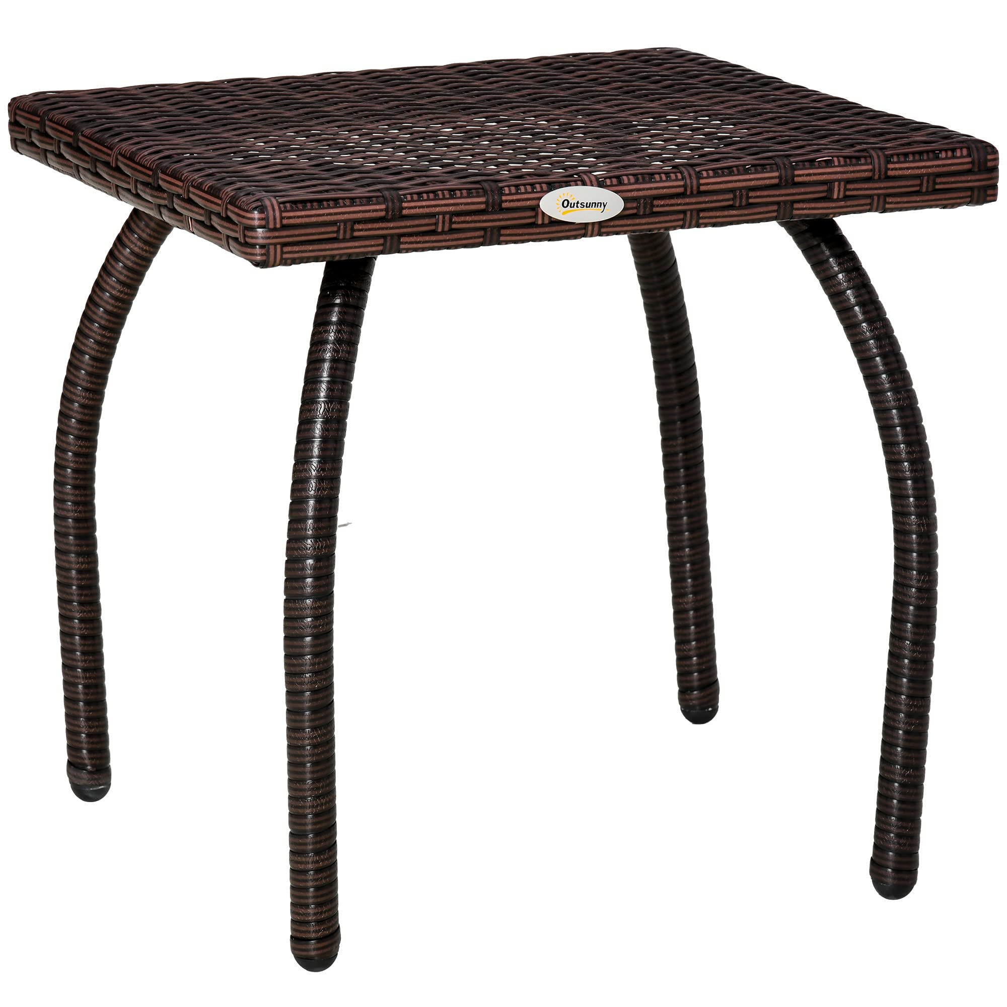 Outsunny Brown All-Weather PE Wicker Square Side Table - Outdoor Rattan Coffee End Table for Garden, Balcony, Backyard - Perfect for Poolside Relaxation & Patio Decor