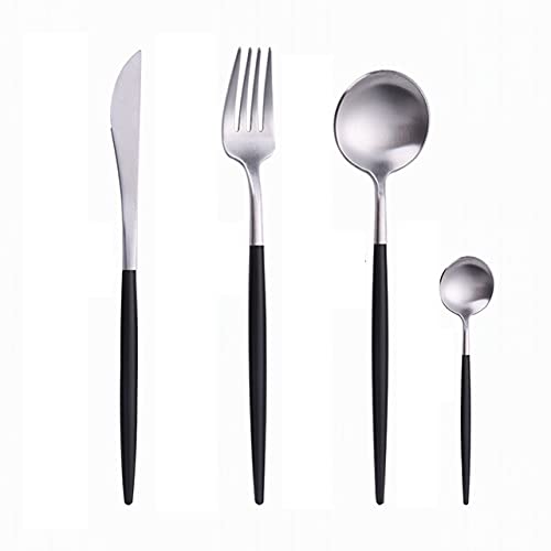 Premium Stainless Steel Silverware Set - 24-Piece White Cutlery Set with Gold-Toned Forks, Knives & Spoons | Elegant Dinnerware for Formal Dining, Wedding Gifts & Restaurant Use (LF3 Black Silver)