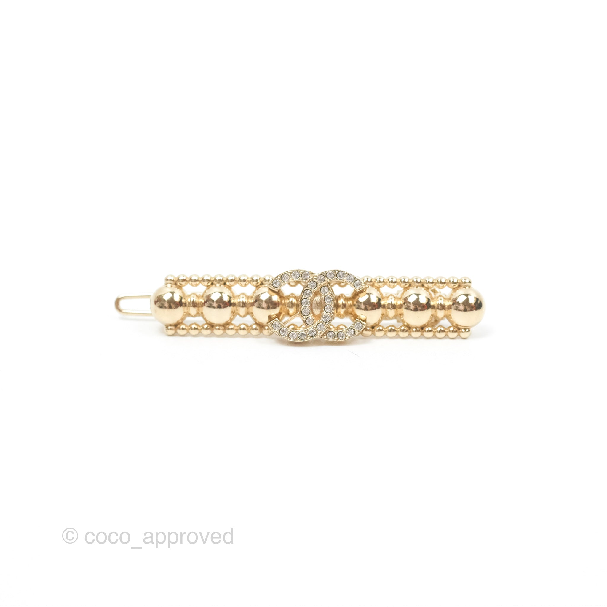 Chanel CC Crystal Beaded Hair Clip - Gold Tone Hair Accessory for Women | Perfect for Weddings, Parties & Special Occasions