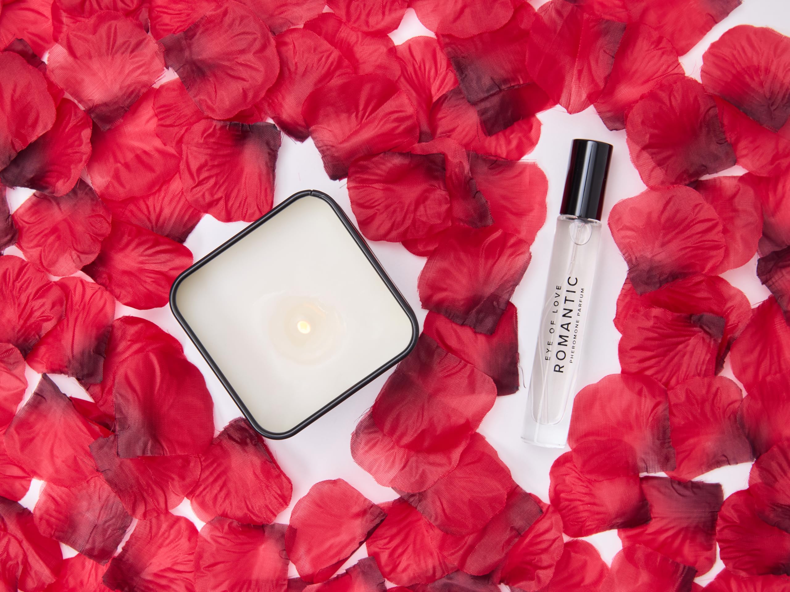 Romantic Travel Perfume & Candle Gift Set with Rose Petals - Pheromone Scented Love Kit in Portable Travel Bag | Perfect for Couples Getaway, Anniversary Gifts & Honeymoon Essentials