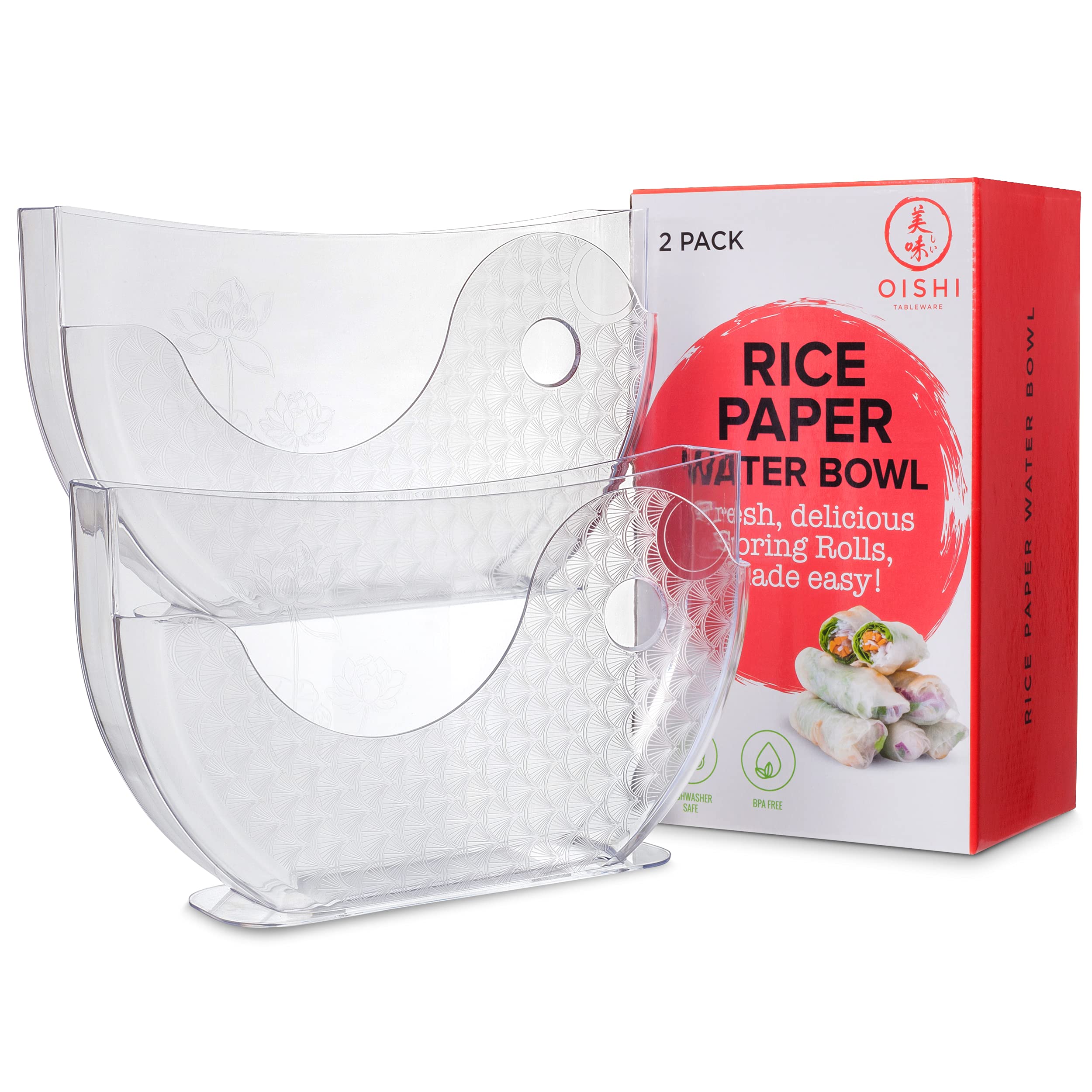 Vietnamese Rice Paper Water Bowl Dipper - 2 Pack, Spring Roll Water Bowl & Rice Paper Holder for Making Fresh Spring Rolls, Summer Rolls & Banh Trang - Perfect for Home Cooking, Asian Cuisine & Party Appetizers