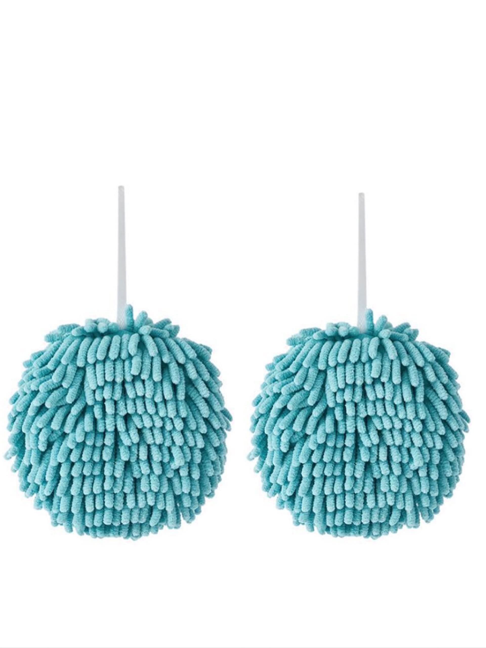 2 Pack Soft Absorbent Microfiber Chenille Hand Towels with Hanging Loops - Quick Dry Kitchen & Bathroom Towels for Cleaning, Washing Dishes, and Drying Hands (Blue) - Perfect for Home, RV, and Gym Use