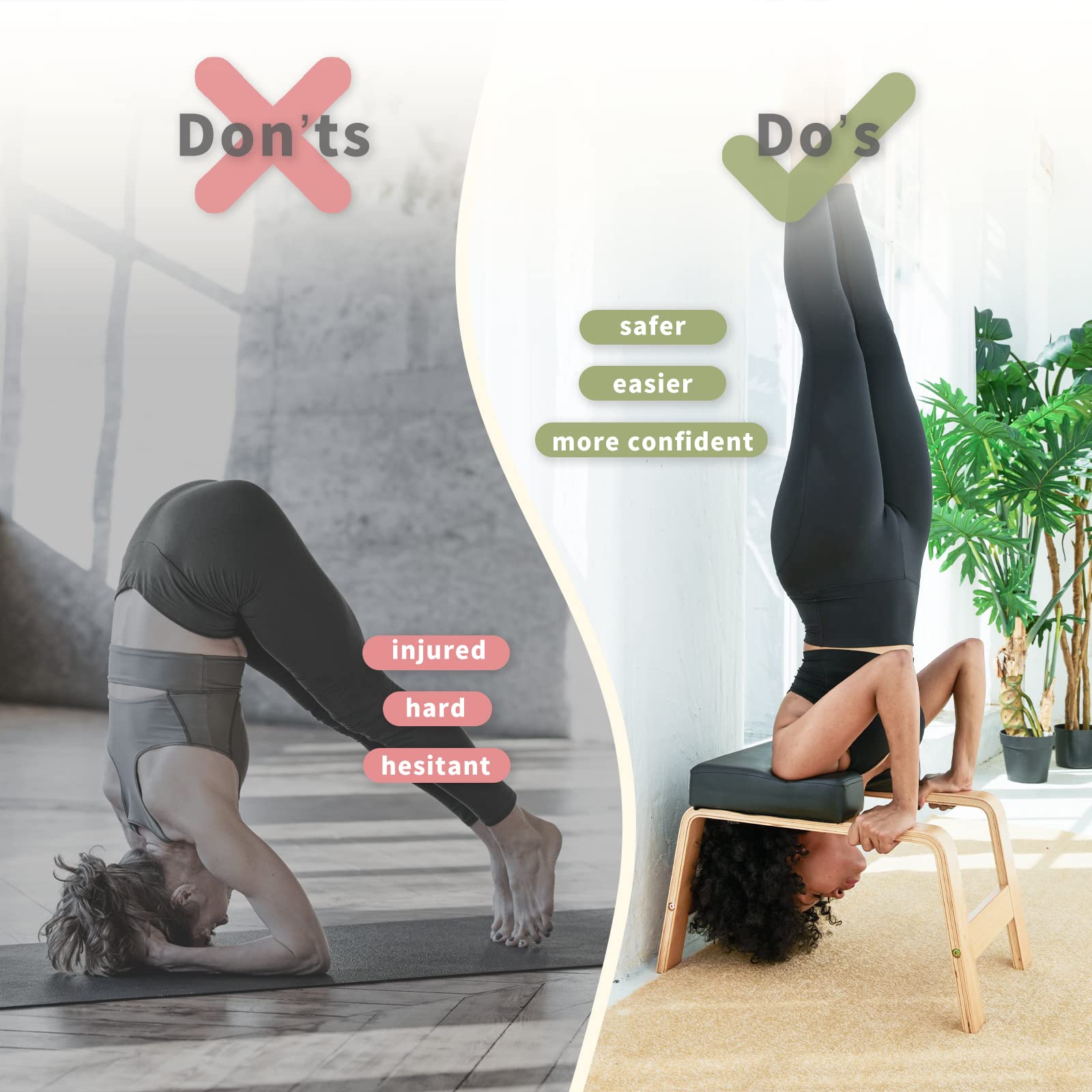 Premium Yoga Headstand Bench - Sturdy Wood & PU Pads Inversion Chair for Home & Gym - Relieve Stress, Improve Circulation & Build Strength (Multiple Colors) - Perfect for Yoga Studios, Home Workouts & Fitness Enthusiasts