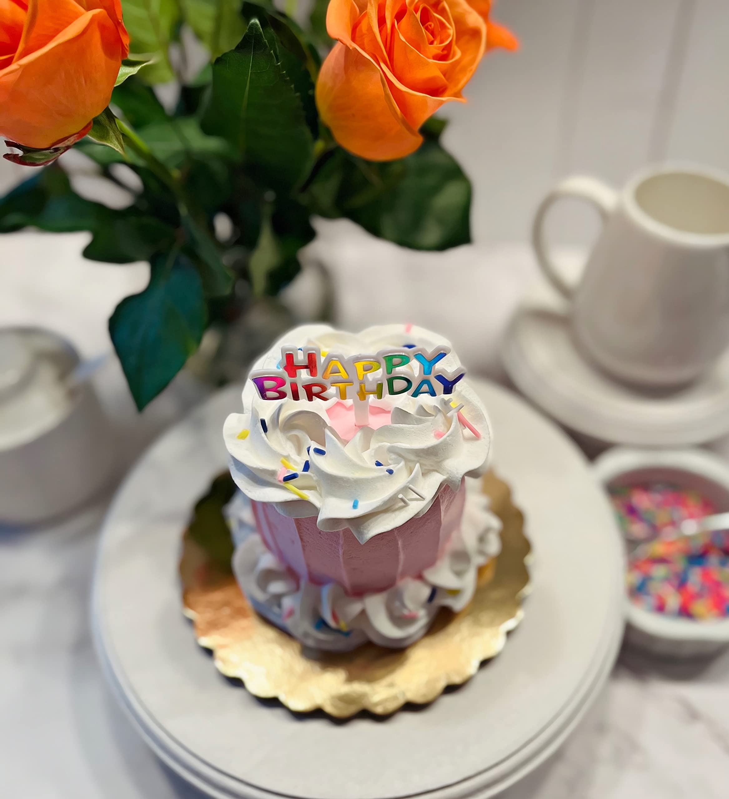 Realistic Mini Fake Cake Decor - Artificial Cake Display for Cupcakes & Birthday Party Decorations - Pink Fake Food for Dessert Table & Wedding Centerpieces