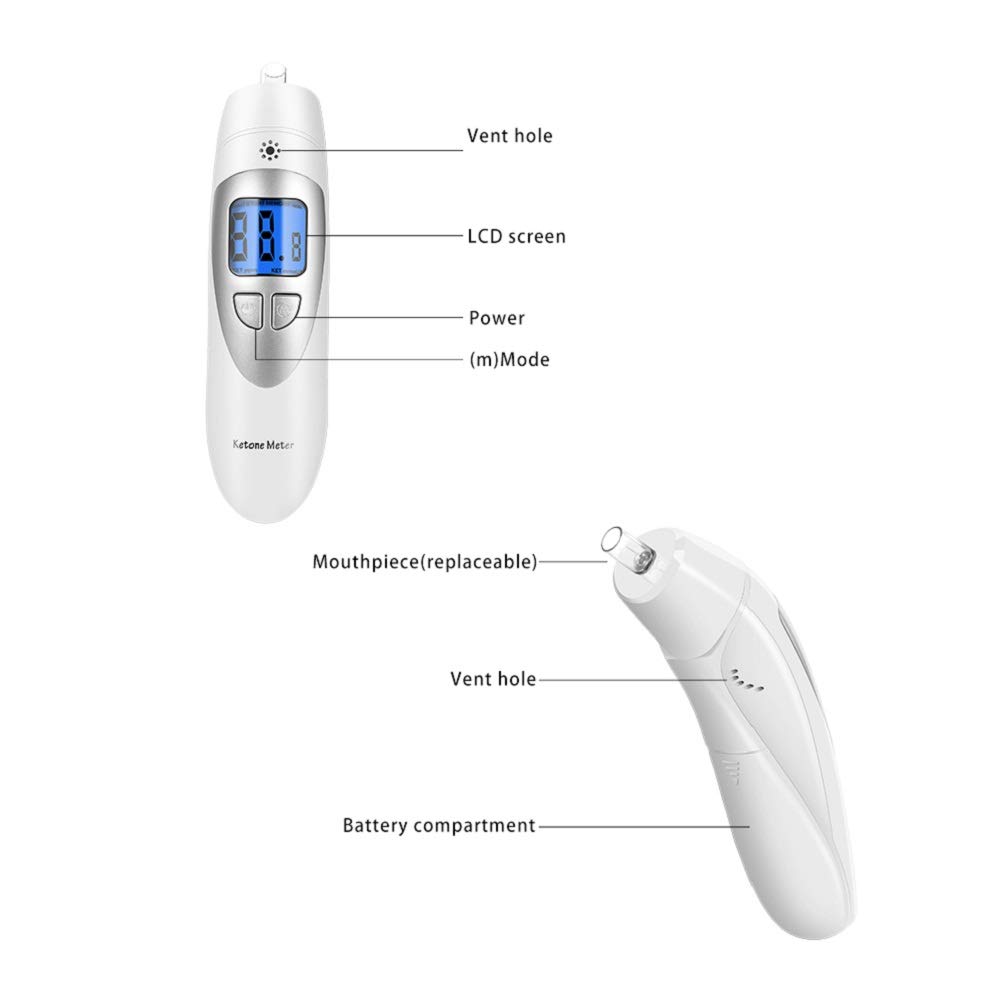 Ketone Breathalyzer for Ketosis Testing - Portable Ketogenic Breath Analyzer with 10 Disposable Mouthpieces (White) | Perfect for Keto Diet, Weight Loss & Fitness Tracking