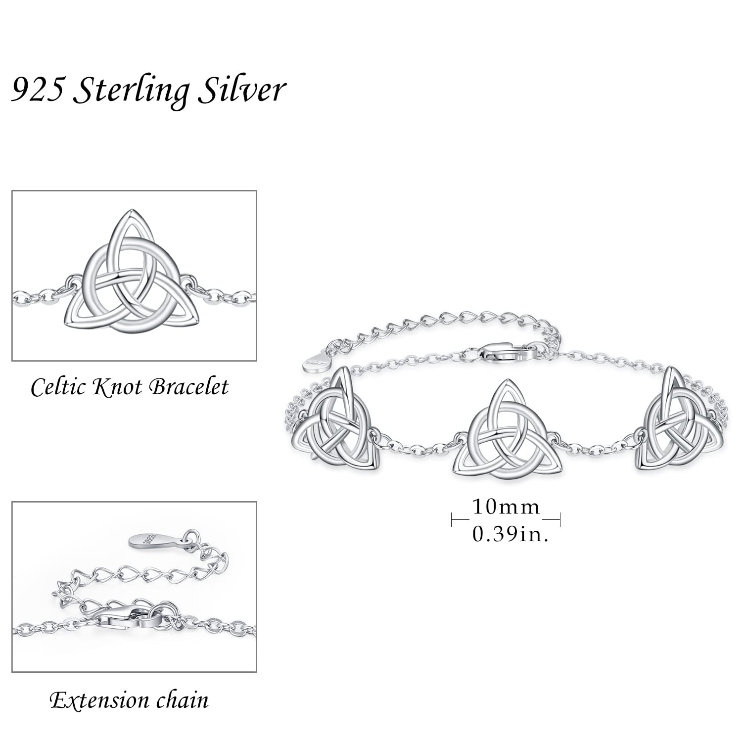 Trinity Celtic Knot Bracelet - 925 Sterling Silver Irish Jewelry for Women | Elegant Gift for St. Patrick's Day, Weddings & Special Occasions