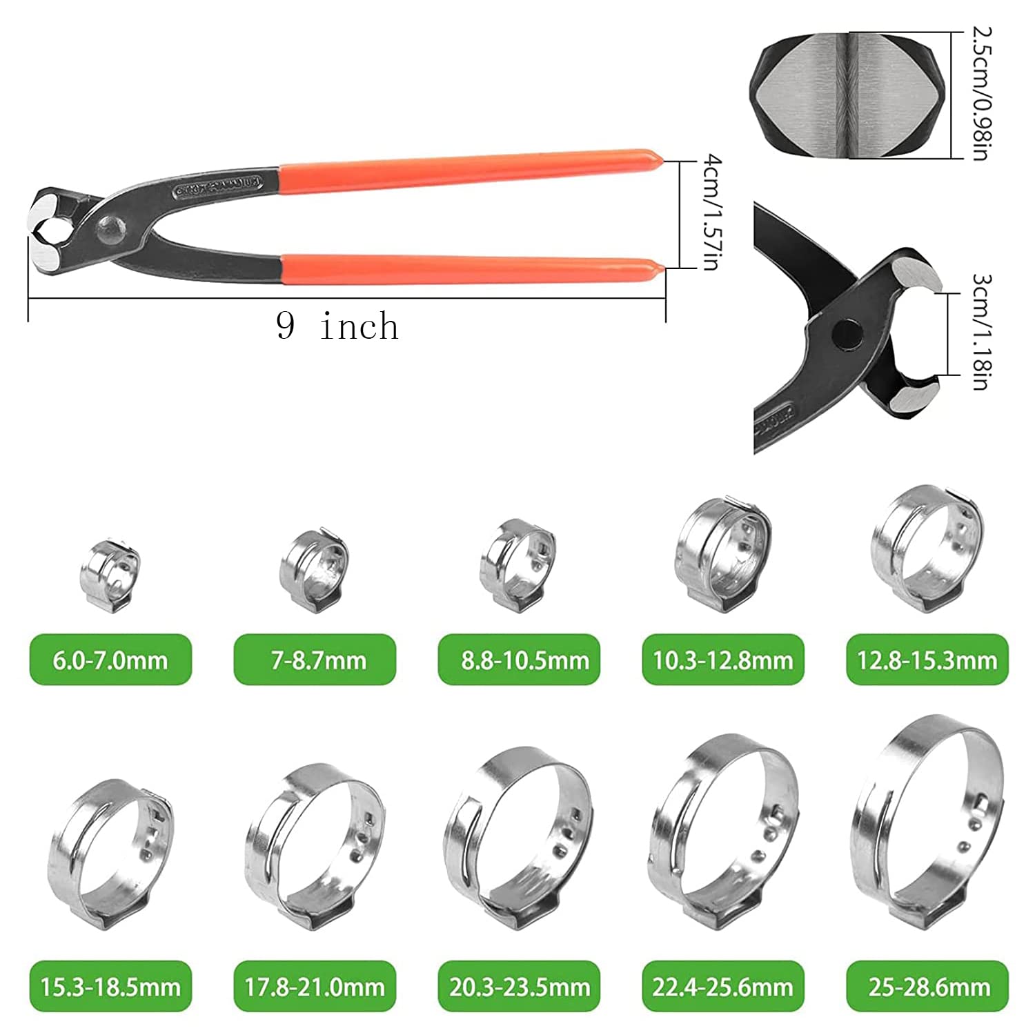 12.8-15.3mm Hose Clamps 50Pcs - Ear Pinch Clamps for Pipe Repair