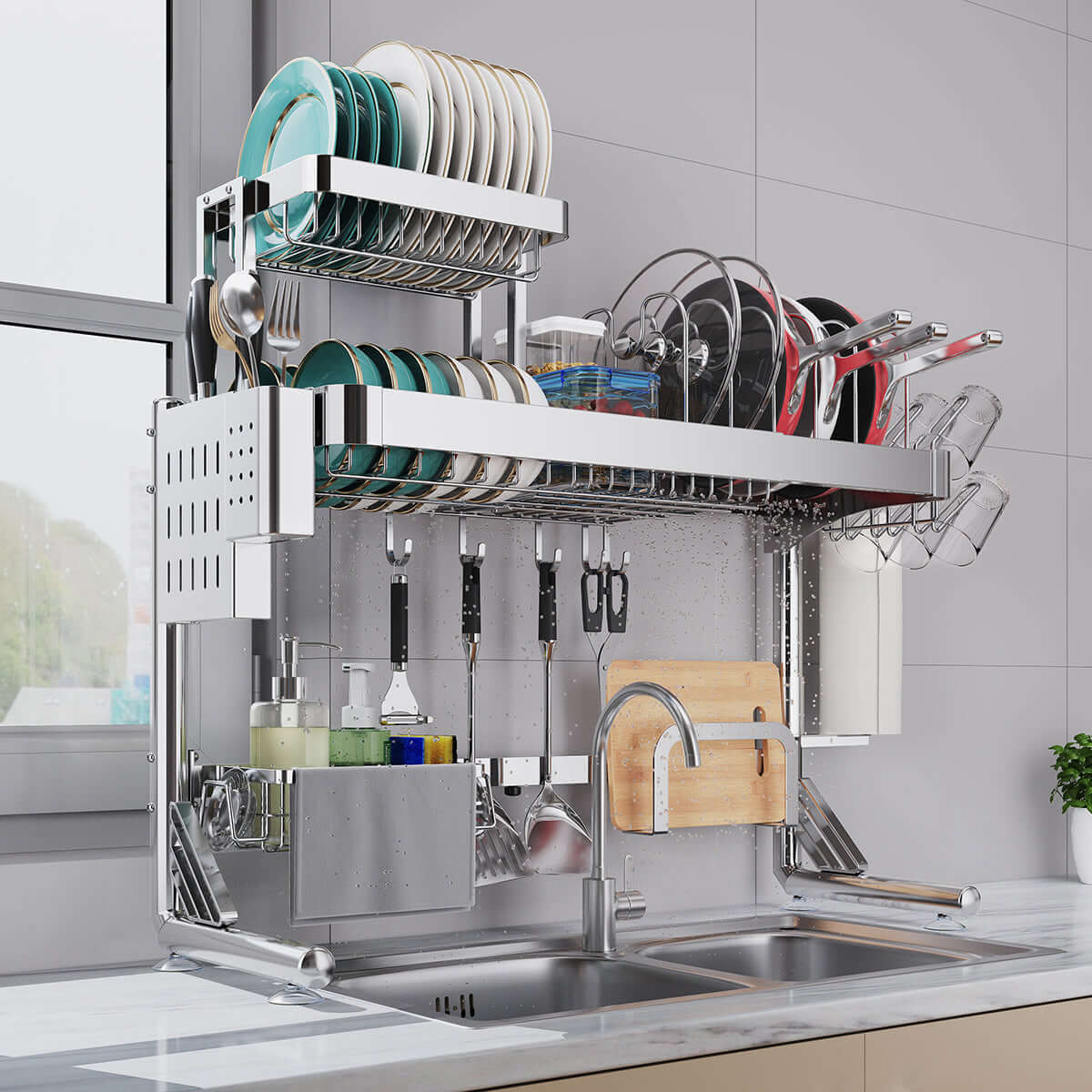Large Over Sink Dish Drying Rack - Multi-Functional Kitchen Organizer Shelf for Utensils & Bowls | Space Saving, Quick Drying Solution | Perfect for Small Kitchens & Dish Organization
