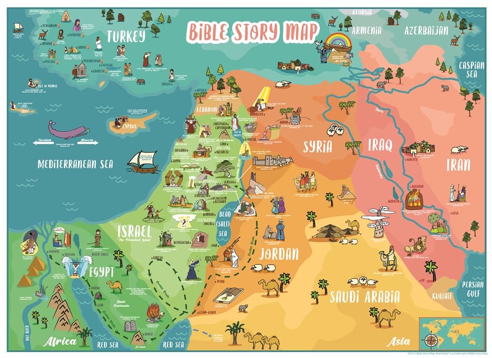 Bible Story Map Vinyl Banner 60x82 Inches (5x7 Feet) - Religious Education Decor for Sunday School, Homeschool & Kids Classroom - Wall Hanging Bible Study Map for Christian Learning Activities