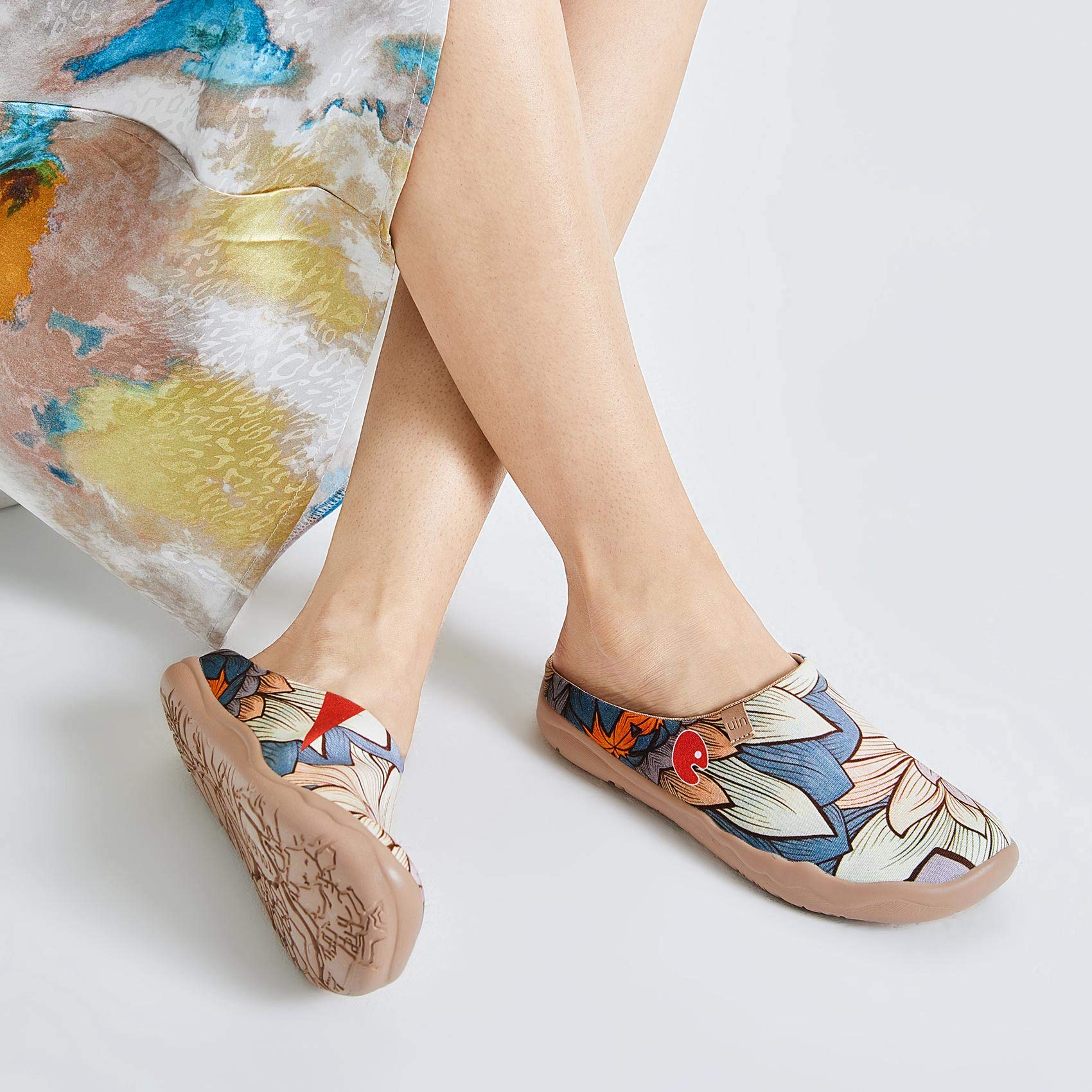 UIN Women's Slip-On Mules - Comfortable Lightweight Clogs with Wide Toe & Artistic Paint Design - Malaga Series Casual Shoes for Travel, Walking & Everyday Wear