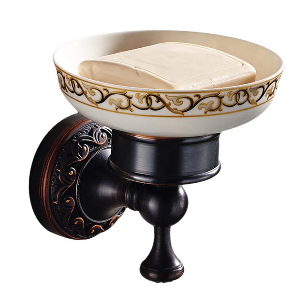 Leyden Bronze Soap Dish - Oil Rubbed Bronze Bathroom Soap Holder with Retro Wave Pattern, Ceramic Shower Organizer Tray for Bathroom & Vanity Decor | Vintage Brass Soap Stand for Showers, Sinks, and Countertops