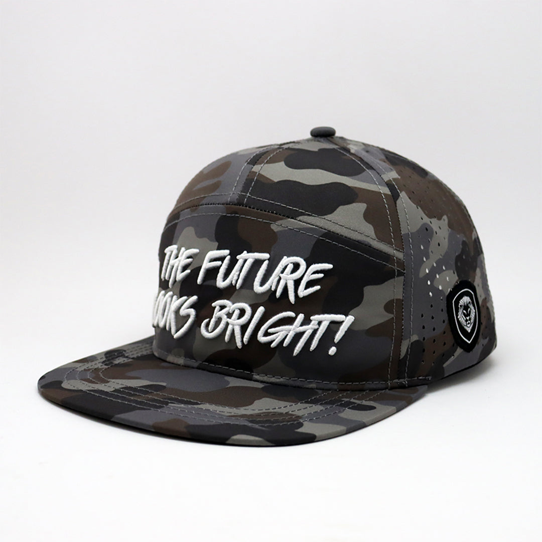 Future Looks Bright Light Brown Camo Flat Bill Waterproof Perforated Snapback Hat - Stylish Outdoor Baseball Cap for Hiking, Fishing & Casual Wear