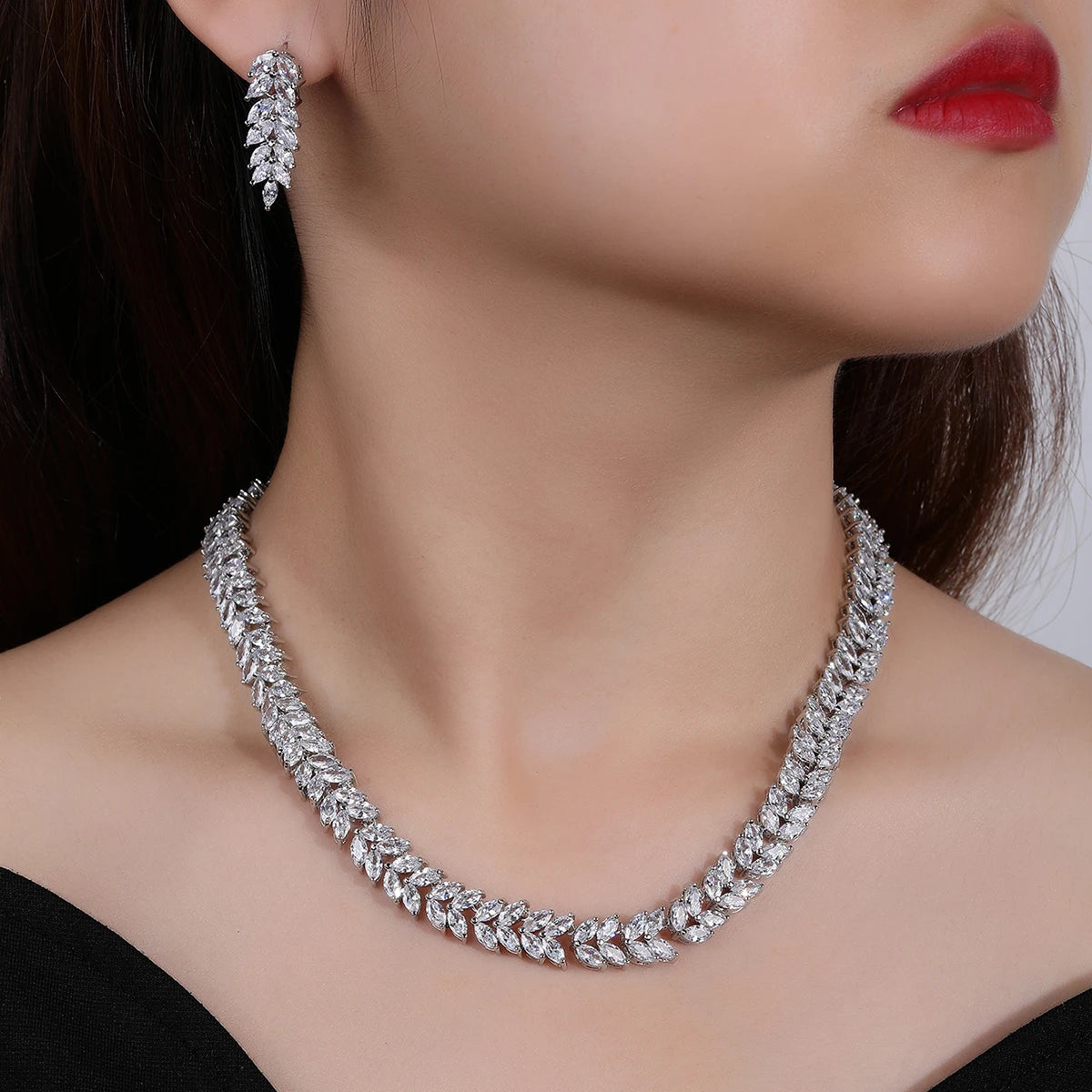Luxury CZ Crystal Bridal Jewelry Set - Necklace & Earrings for Weddings, Anniversaries, Prom | Elegant Gift for Bride, Girlfriend, Wife | Free Shipping CN10273 | Perfect for Wedding Ceremony, Romantic Dinner, Special Occasions