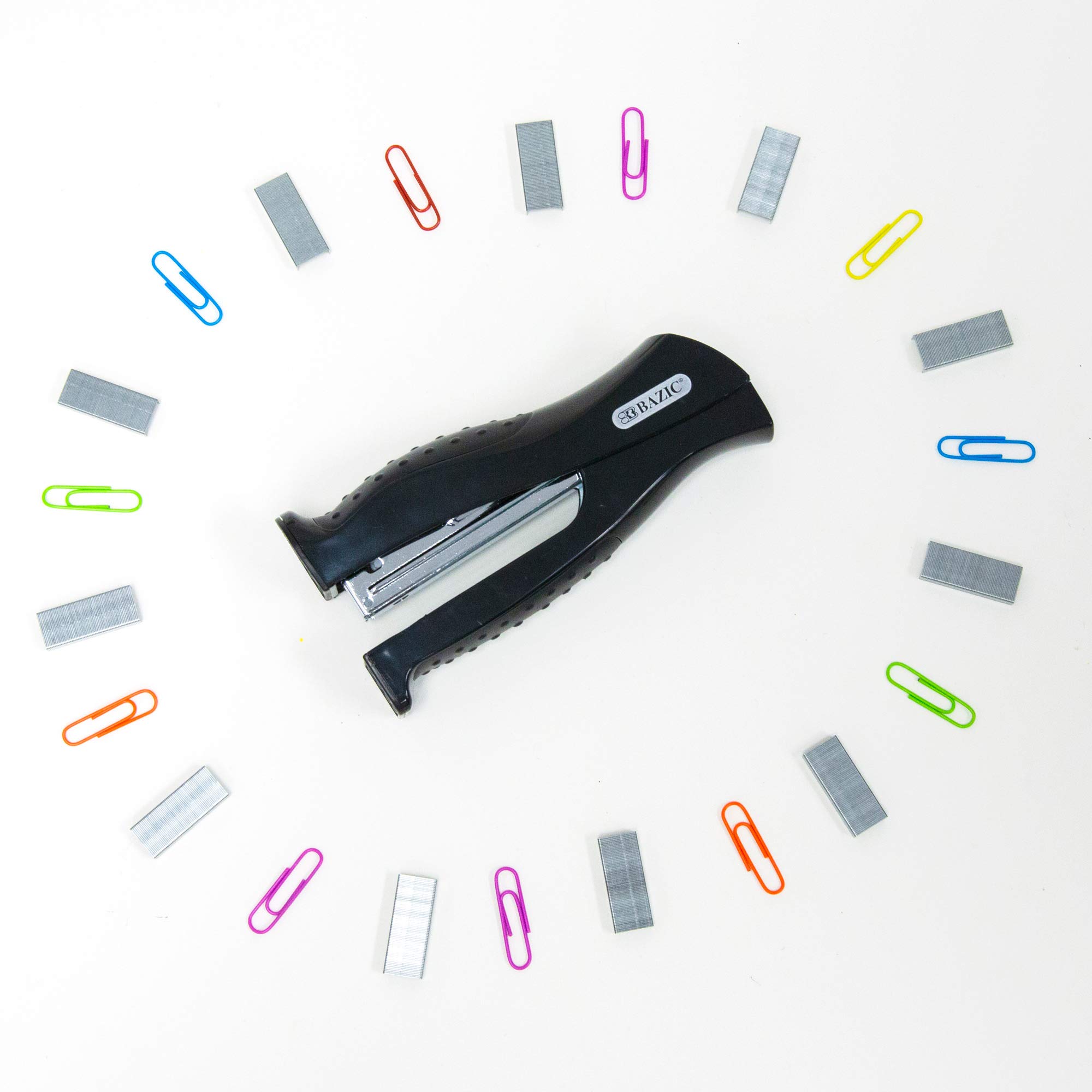 BAZIC Heavy Duty Stand-Up Stapler with 500 Staples, Full Strip Size Standard 26/6, Black Office Stapler for Home, School & Business - 12-Pack Bulk Set for Paperwork, Filing & Document Organization