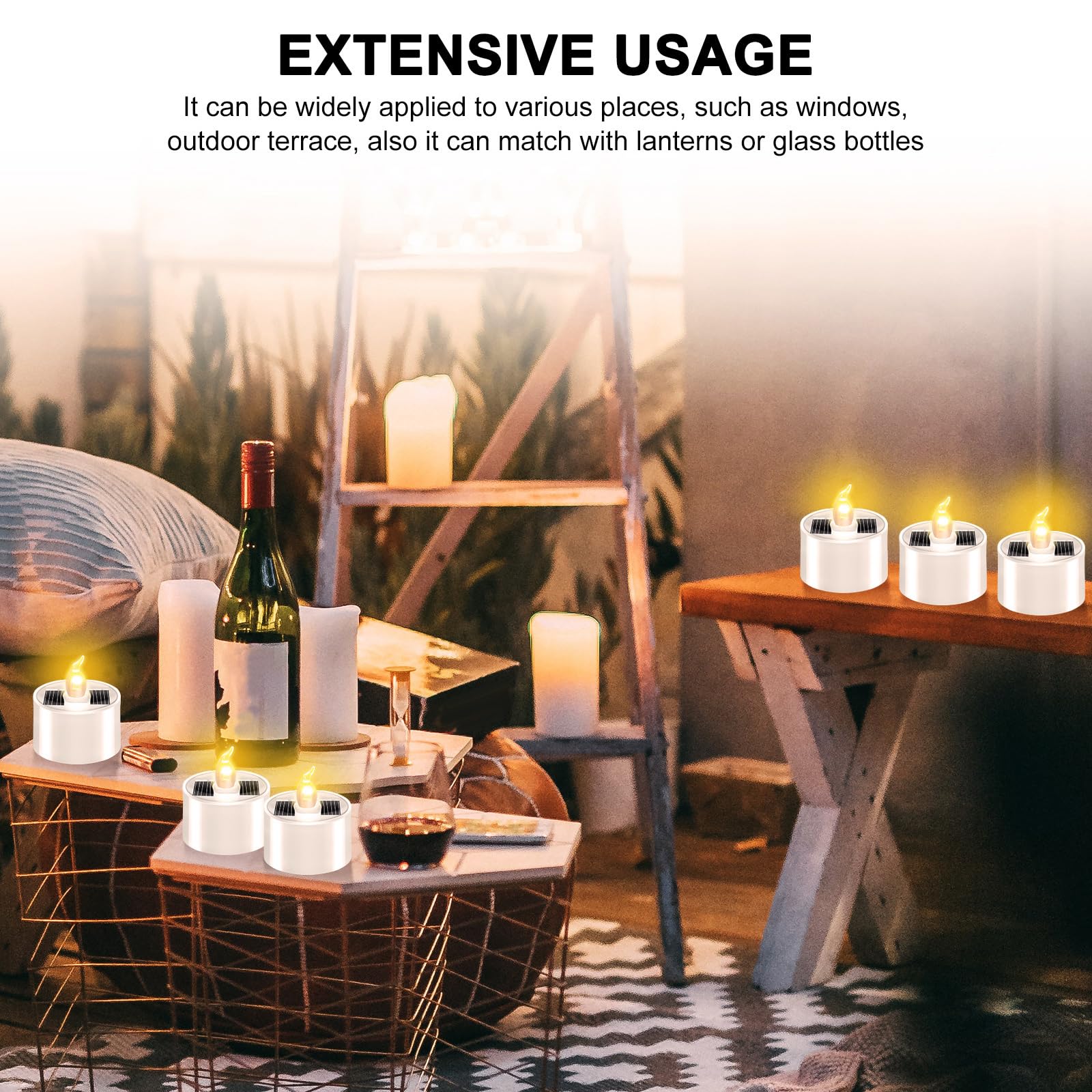 Hortsun 6-Pack Solar Powered LED Tea Lights - Waterproof Flameless Candles with Flickering Flame Effect & Light Sensor - Rechargeable Outdoor Decor for Garden, Patio, Wedding, Party & Home Decoration