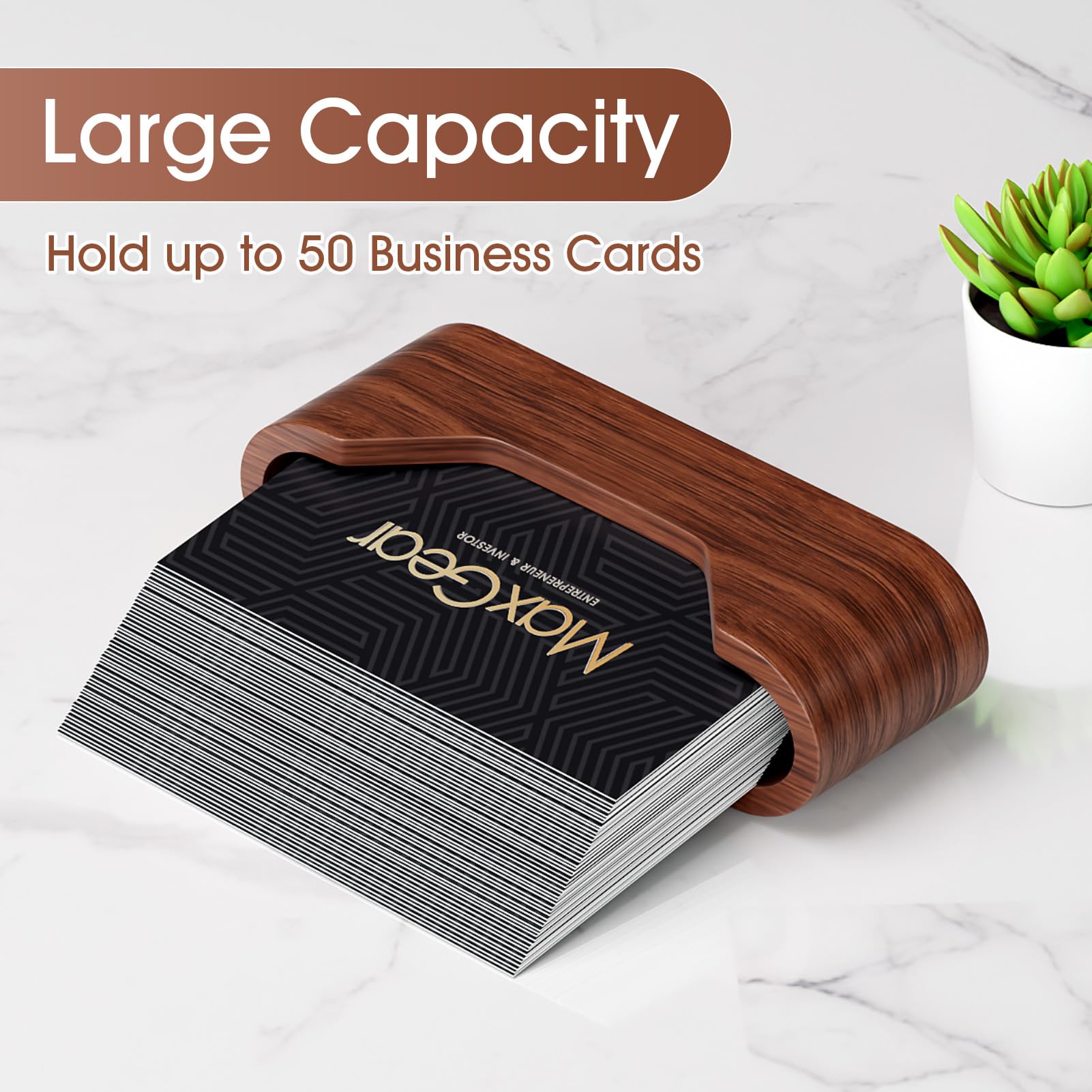 Premium Walnut Wood Business Card Holder - Elegant Oval Office Desk Organizer for Professional Business Cards | Perfect for Corporate Gifts, Office Decor & Executive Desktops
