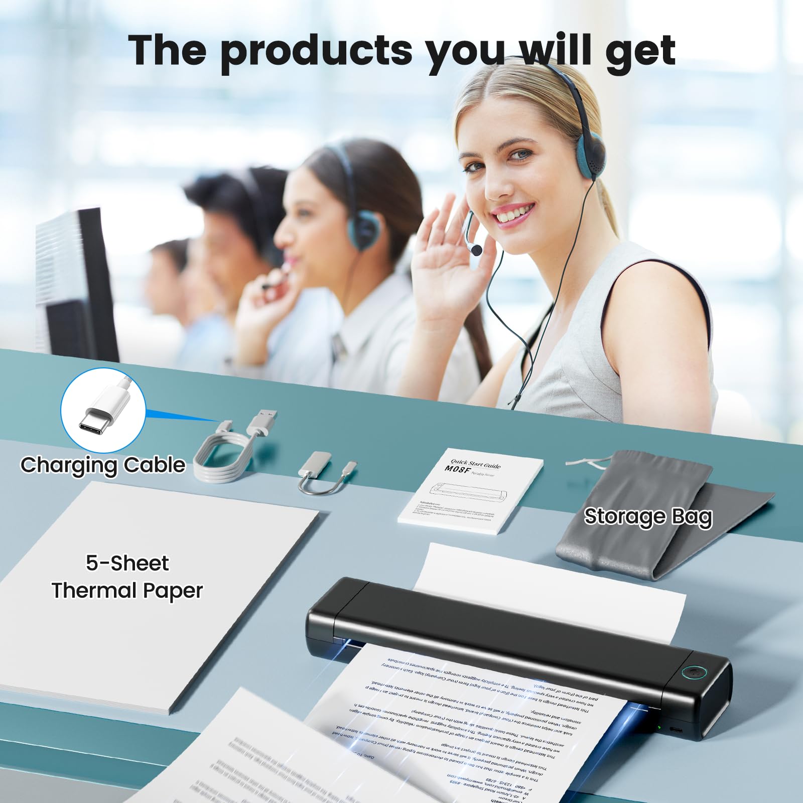 Portable Wireless Thermal Printer M08F - Bluetooth & USB-C Compatible for Phone, Tablet, PC - Print 8.5x11