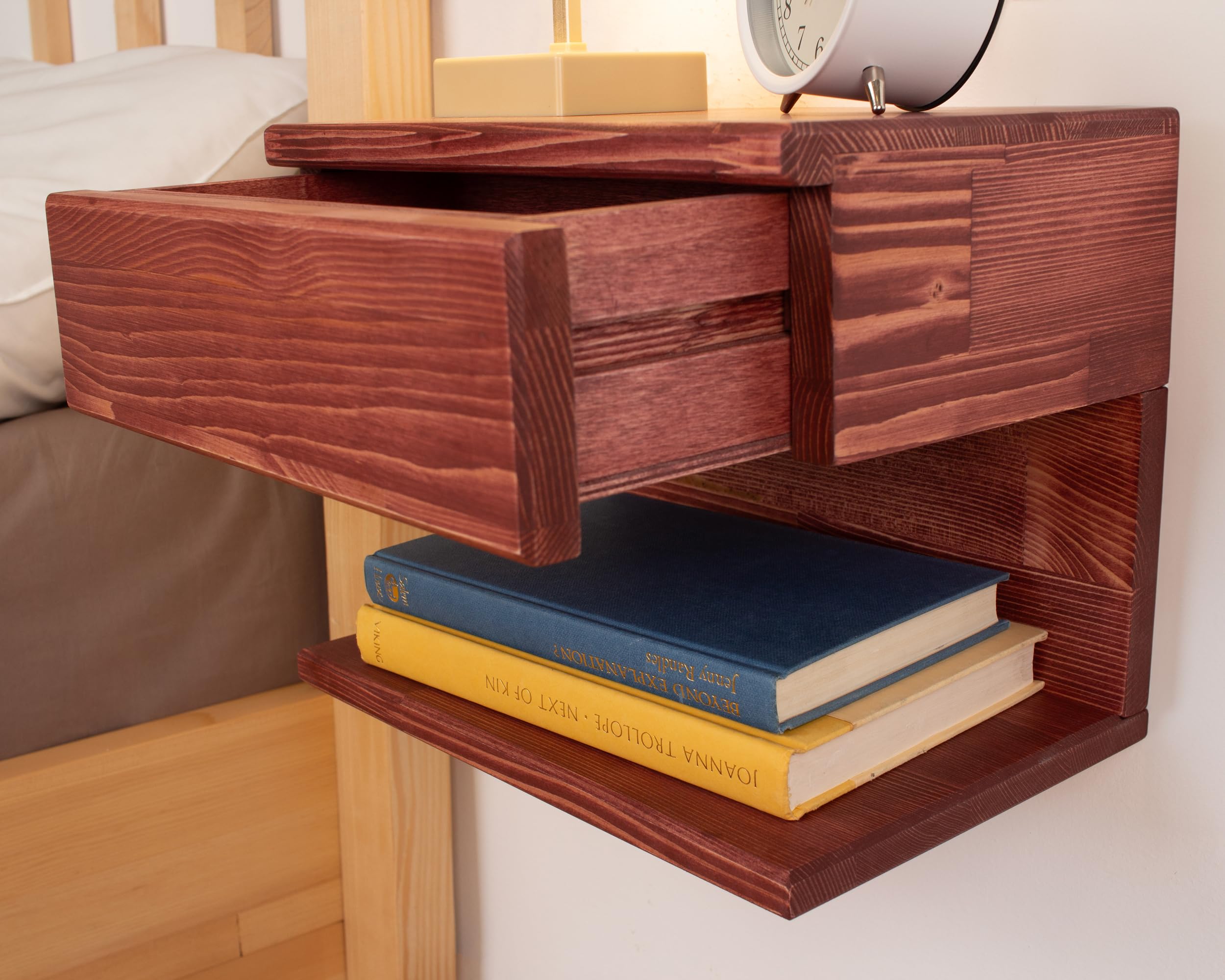 Floating Nightstand with Storage Drawer - Handmade Wood Bedside Table, Wall Mounted End Table for Small Spaces - Perfect for Bedroom, Living Room & Apartment Decor