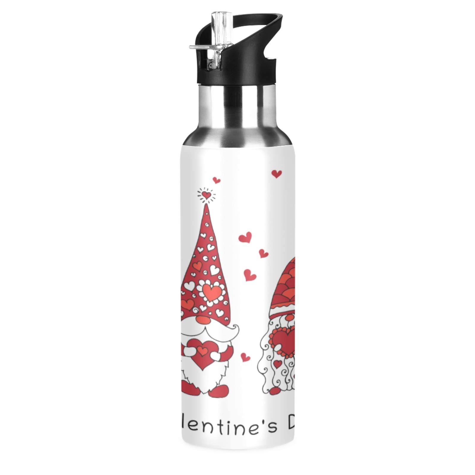 Qilmy Valentine's Day Gnomes Vacuum Insulated Stainless Steel Water Bottle - 22oz Leakproof Wide Mouth with Straw Lid - Perfect for Gym, Hiking & Outdoor Activities