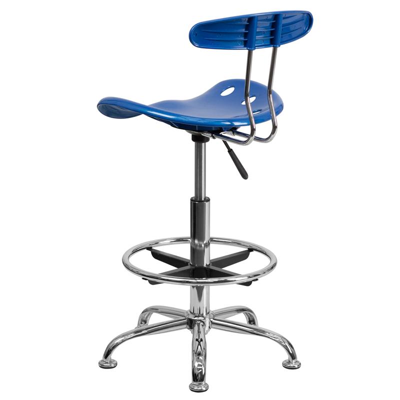 FLASH Bradley Vibrant Violet and Chrome Drafting Stool with Tractor Seat - Adjustable Height Bar Stool for Home Office, Art Studio & Industrial Workspaces
