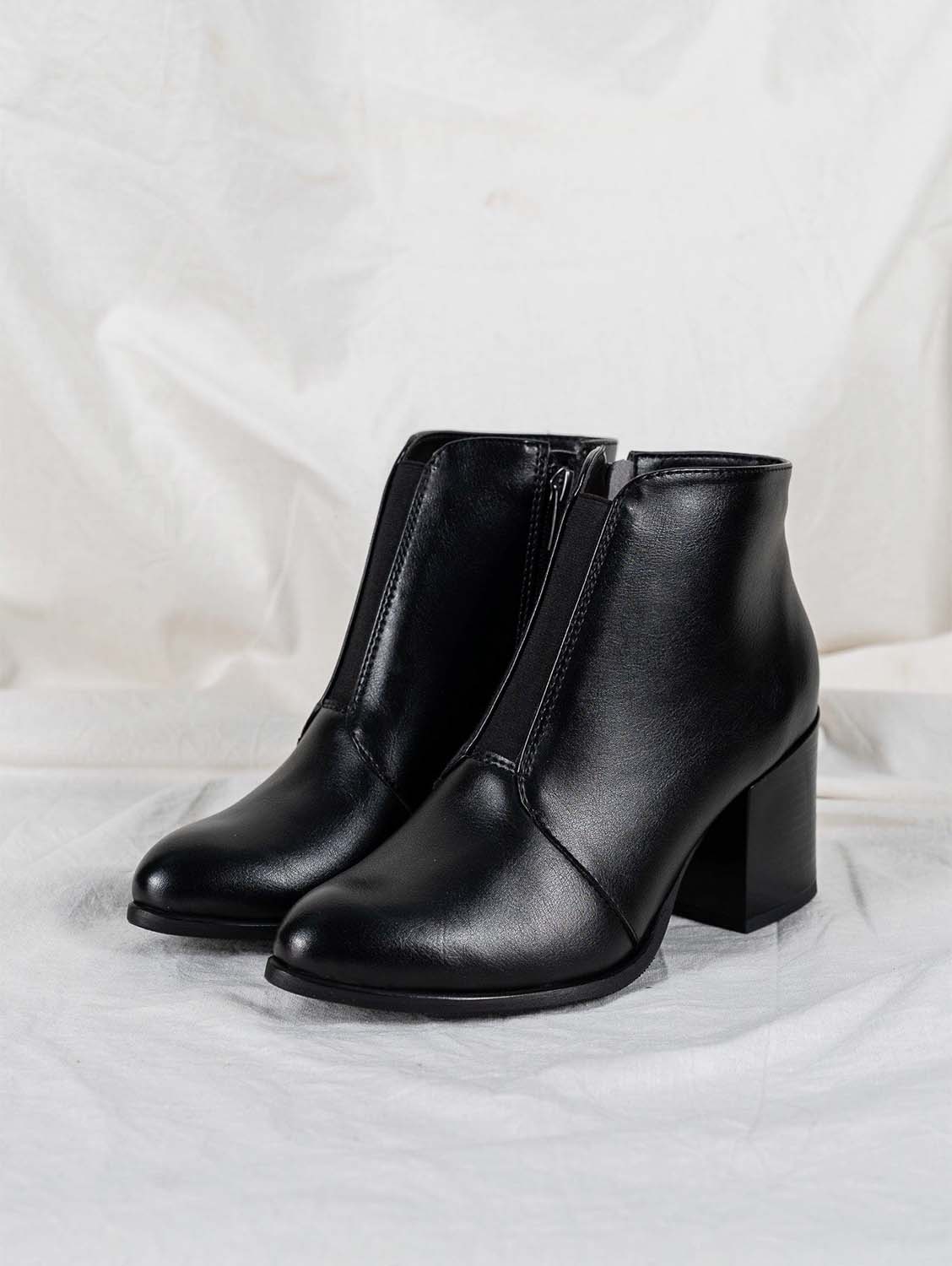 Hana Vegan Leather Heeled Ankle Boots for Women - Black Chunky Heel Booties | Perfect for Office, Date Night & Fall Fashion