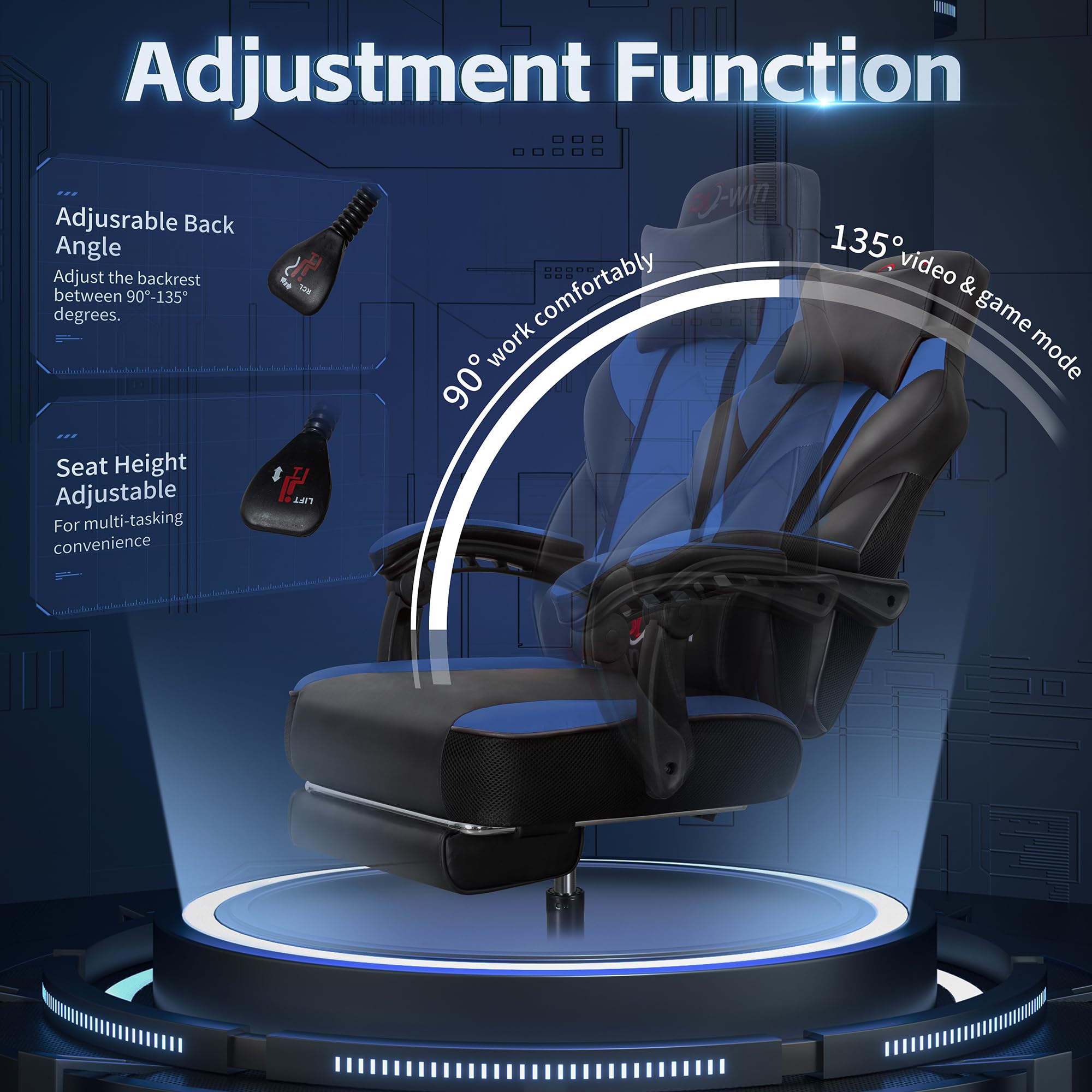 Ergonomic Gaming Chair for Adults - High Back Computer Chair with Footrest, Lumbar Massage & 360° Swivel - Adjustable Height Big & Tall Gamer Chair (Blue) - Perfect for Esports, Streaming & Home Office Setup