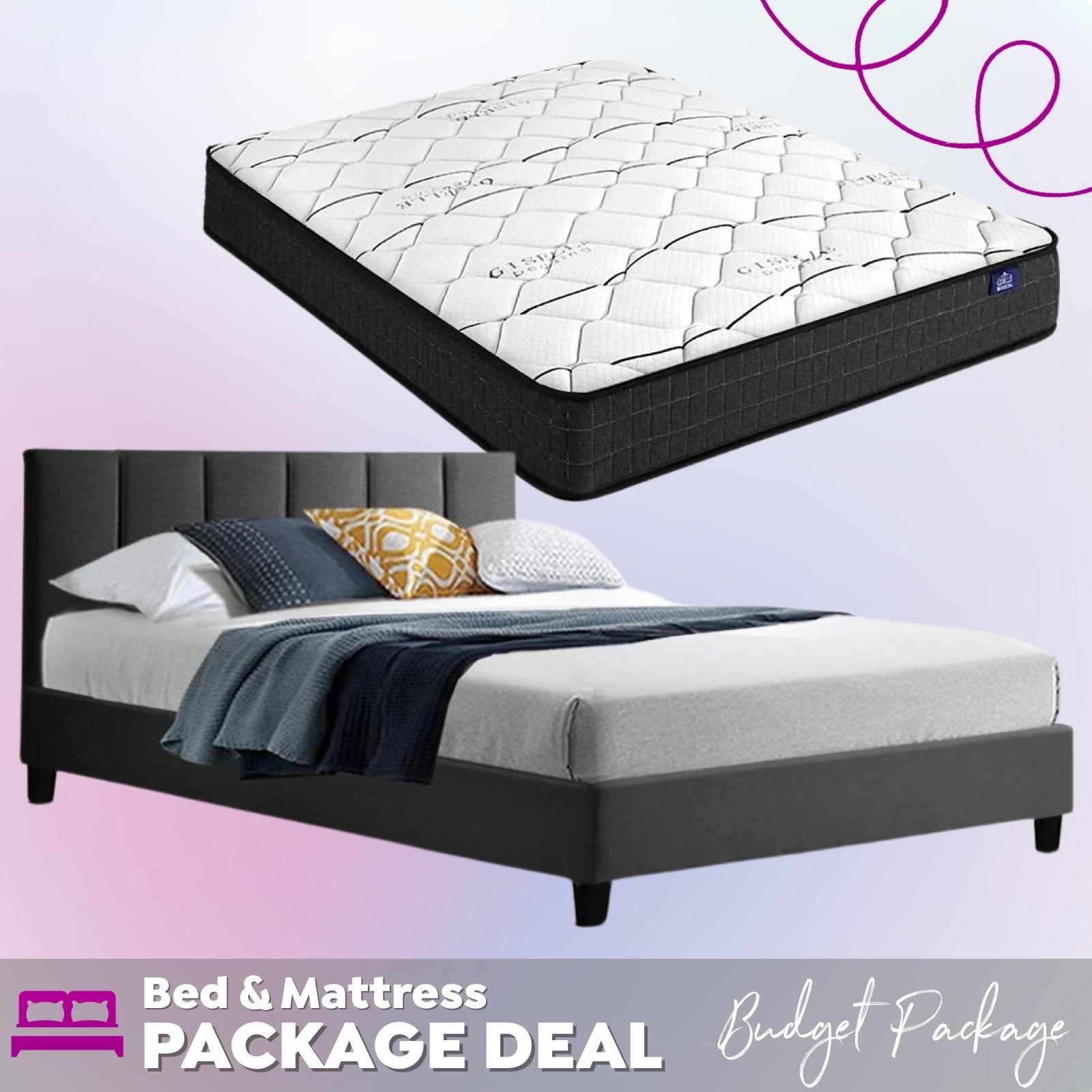 Alma Bed Charcoal & Gray Bonnell Spring Mattress - Medium Firm Support for Back Pain Relief - Double Package Included - Perfect for Guest Rooms & Vacation Homes