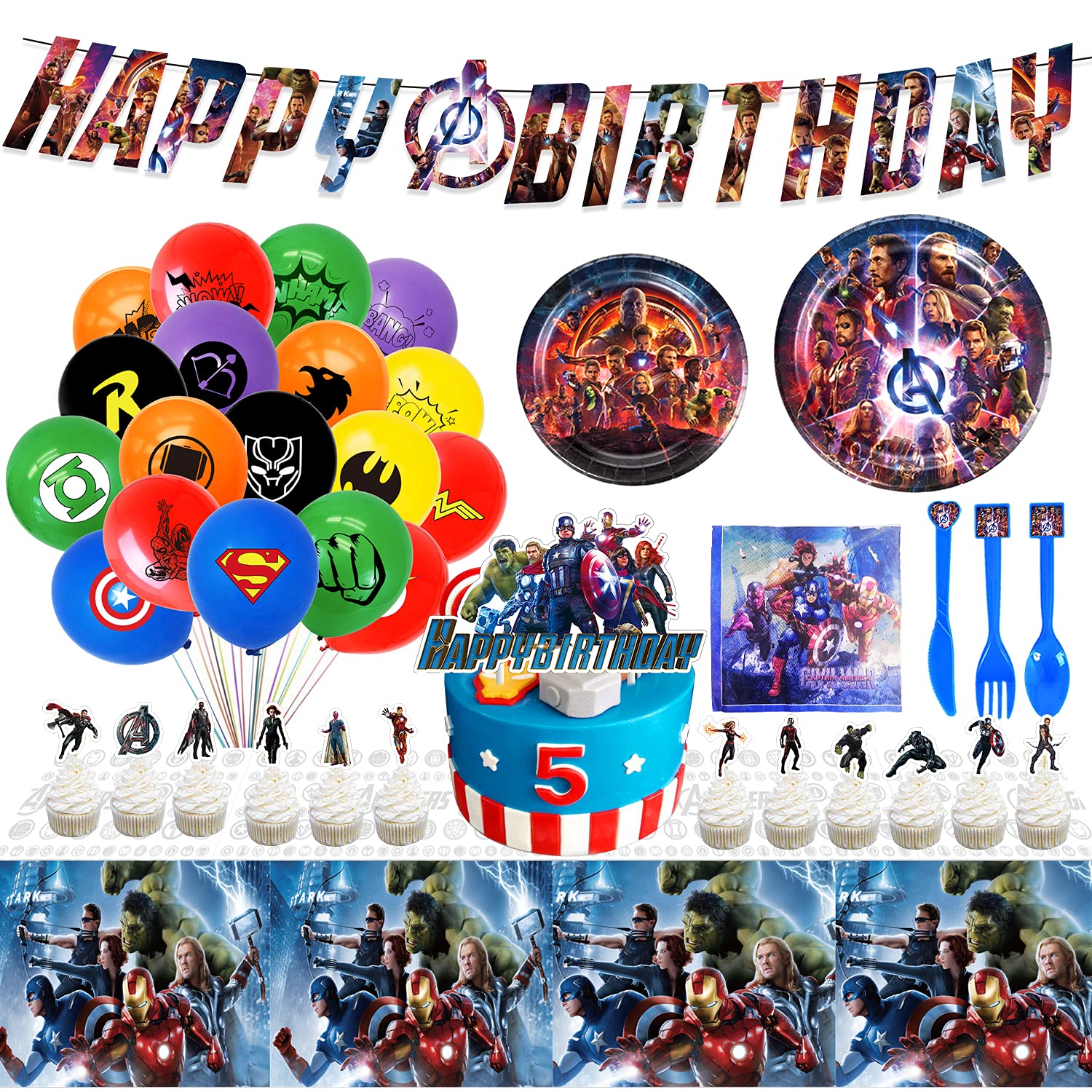 SVZIOOG Superhero Birthday Party Supplies Kit for 10 Guests - Complete Superhero Party Decorations Set for Kids Birthday Celebration - Perfect for Superhero Themed Parties, Birthdays & Special Events