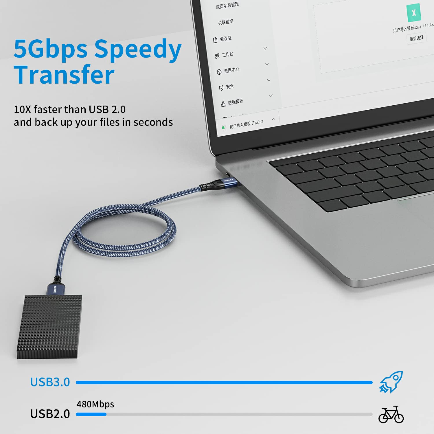 XGMATT USB C to USB 3.0 Micro B Cable 0.5M - High Speed Data Transfer Cable for WD, Toshiba Canvio, Seagate Expansion External Hard Drives - Also Compatible with Samsung Galaxy S5 - Perfect for Data Backup, File Transfer and Mobile Device Charging