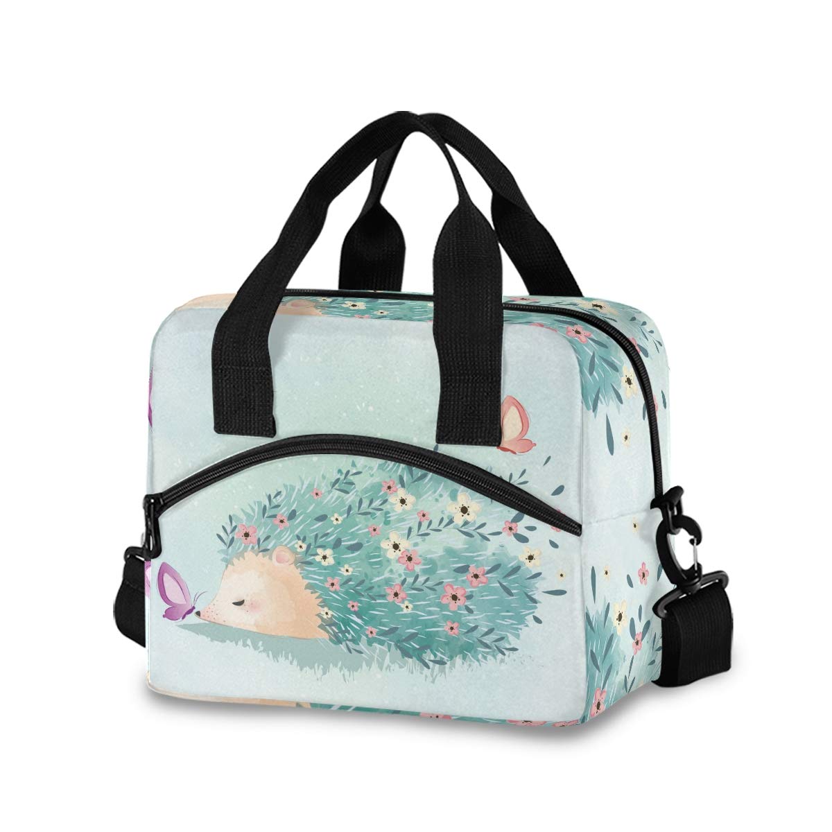 Insulated Hedgehog Butterfly Lunch Bag for Women & Men - Reusable Cooler Tote with Detachable Shoulder Strap for Work, School, Picnic | Cute Spring Lunch Box for Office, Outdoor, Travel & Daily Use
