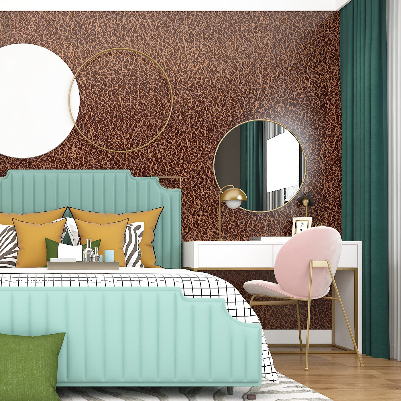 FunStick Brown Peel and Stick Wallpaper - Modern Faux Leather Contact Paper, Self-Adhesive Crocodile Texture, Waterproof Vinyl for Walls (15.8