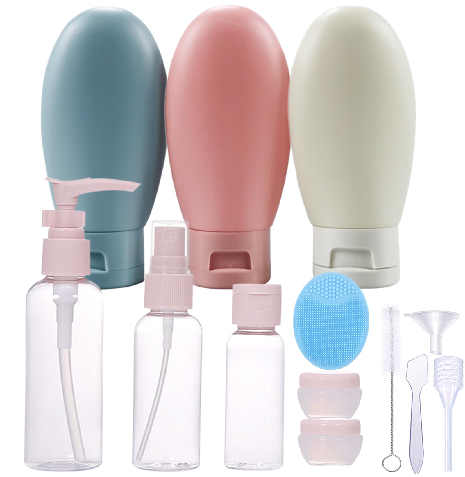 KAYZON 12-Pack TSA Approved Travel Bottles Set - Leak Proof Silicone Squeezable Spray Bottles & Jars for Shampoo, Lotion, Body Wash - Perfect for Airplane Carry-On, Gym, Camping & Vacation Toiletries