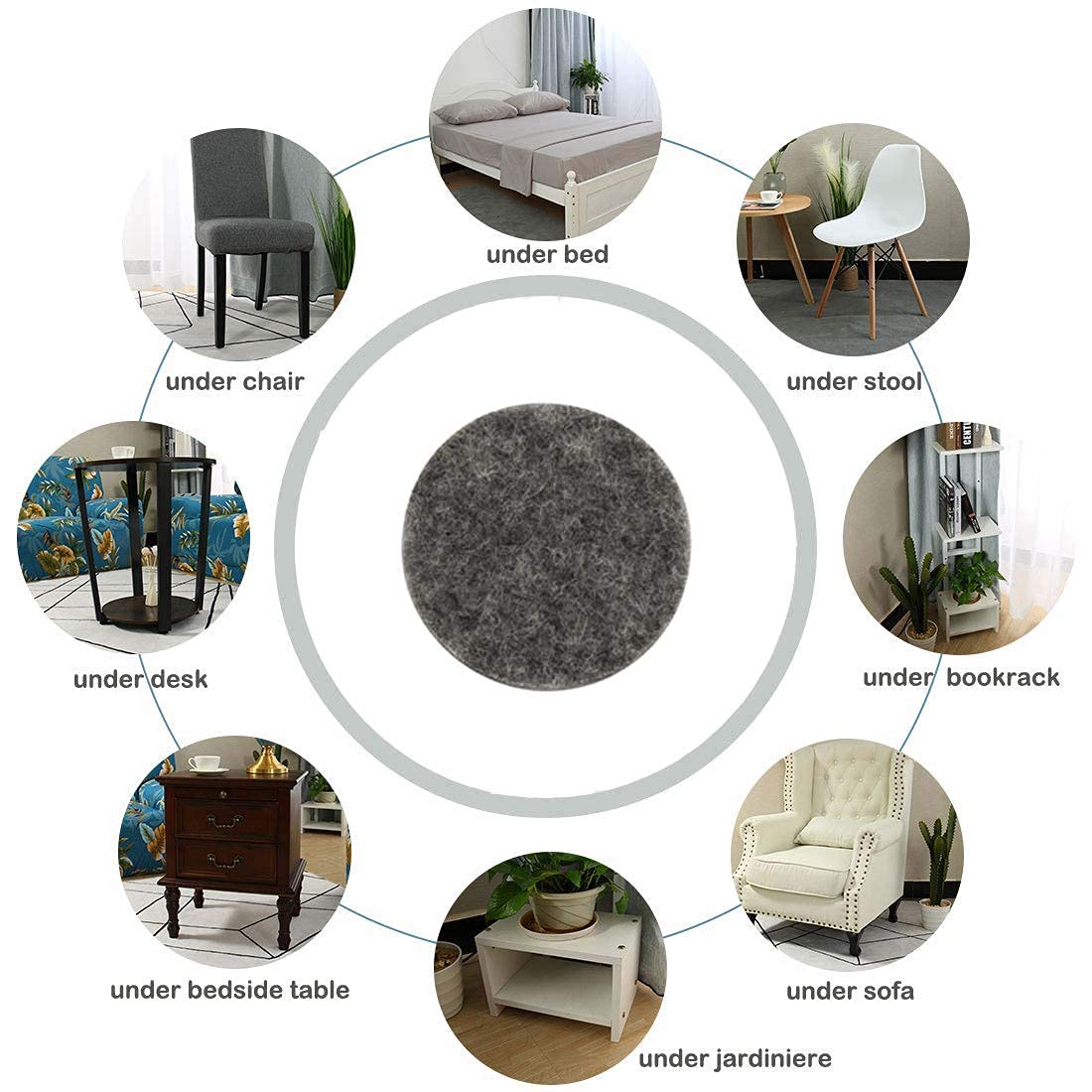 Non-Scratch Heavy Duty Round Furniture Felt Pads - 20mm Self Adhesive Leg Protectors for Hardwood Floors & Tile (12-Pack, Dark Grey) - Perfect for Chairs, Tables & Sofas to Prevent Scratches & Noise