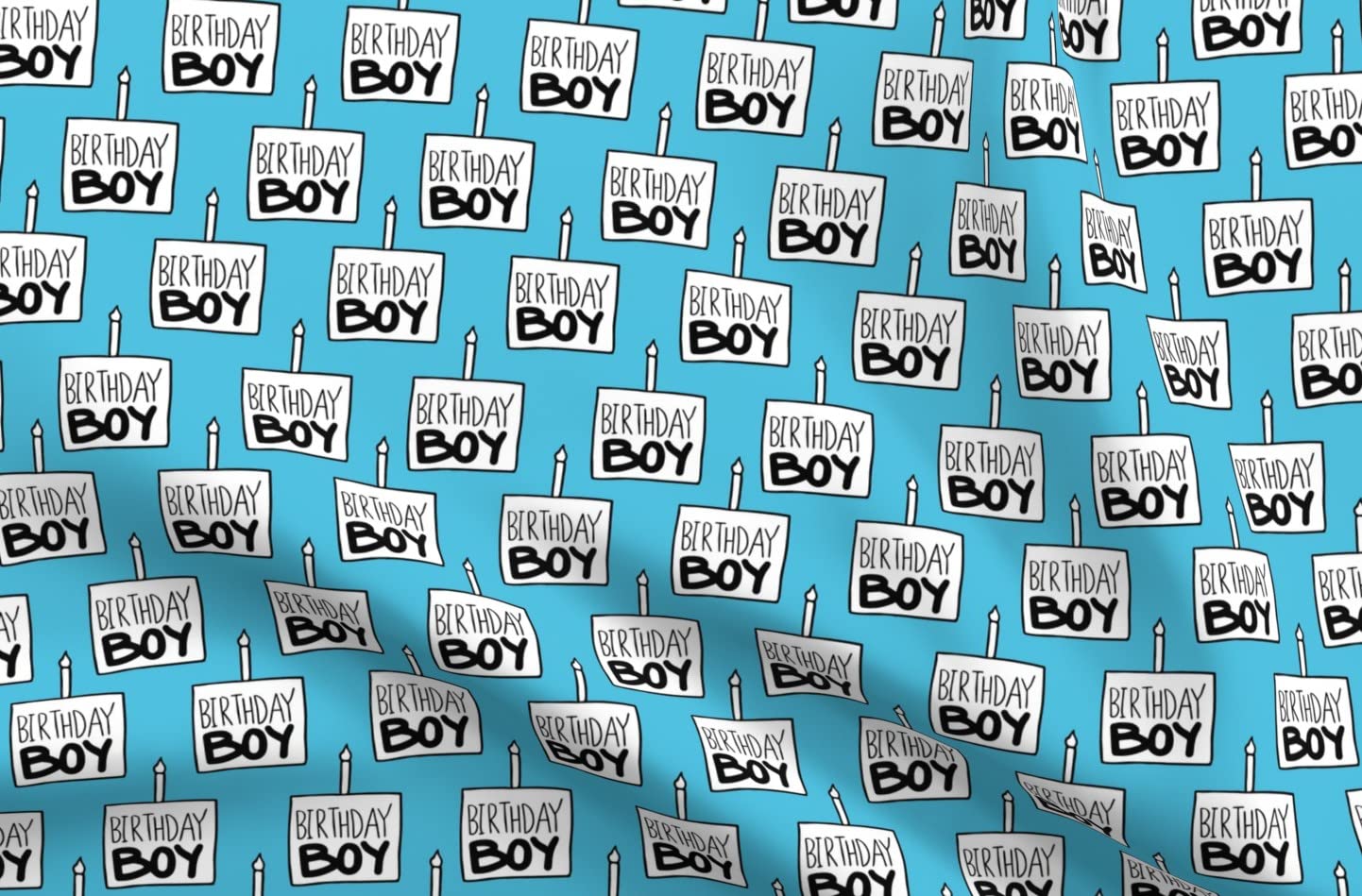 Premium Spoonflower Printed Minky Fabric - Birthday Boy Blue Celebration Cake Candle Design - Soft Plush Fat Quarter for Baby Blankets, Quilt Backing & Sewing Projects | Perfect for Nursery Decor, DIY Gifts & Party Decorations