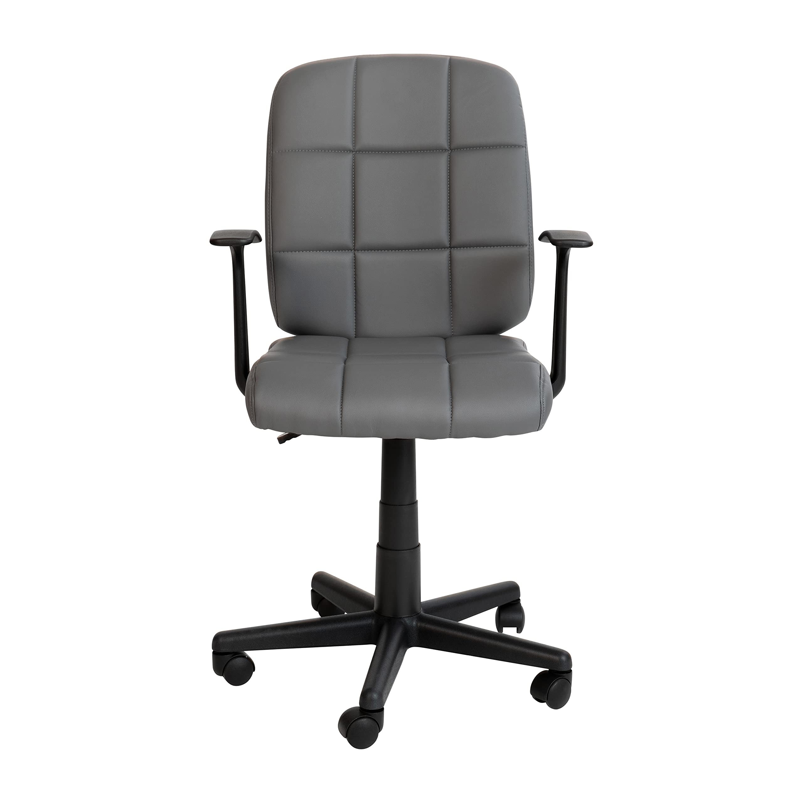 Ergonomic Mid Back Swivel Task Chair with Adjustable Arms - Gray Vinyl Upholstery, Tufted Back & 360° Rotation - Perfect for Office, Home Workspace & Gaming Setup