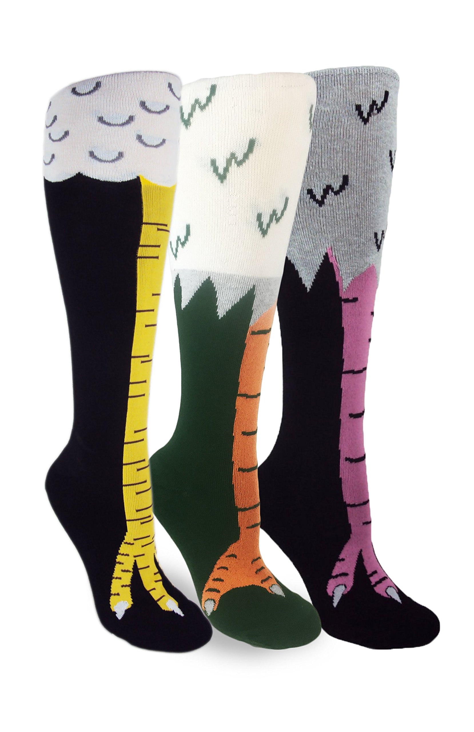 3-Pack Knee-High Novelty Animal Socks - Chicken, Duck & Bird Leg Design for Women & Men - Fun Fitness & Running Socks for Gym, Workout & Cosplay Costumes