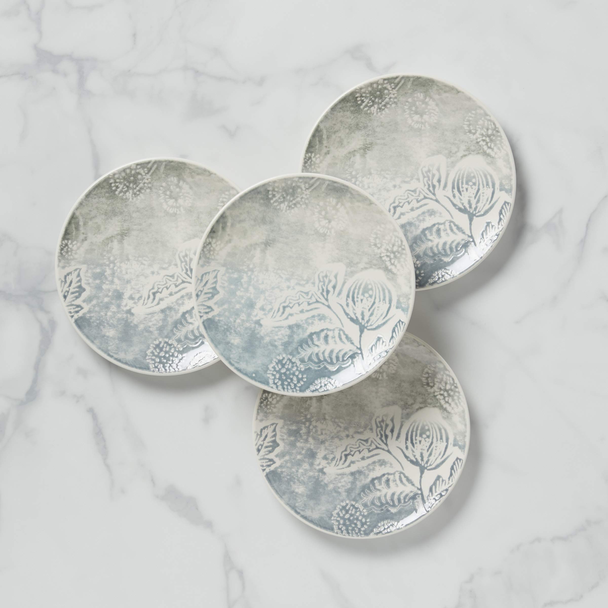 Lenox Textured Neutrals Floral 4-Piece Accent Plates Set - 4.25 LB, Elegant Blue Dinnerware for Fine Dining & Special Occasions