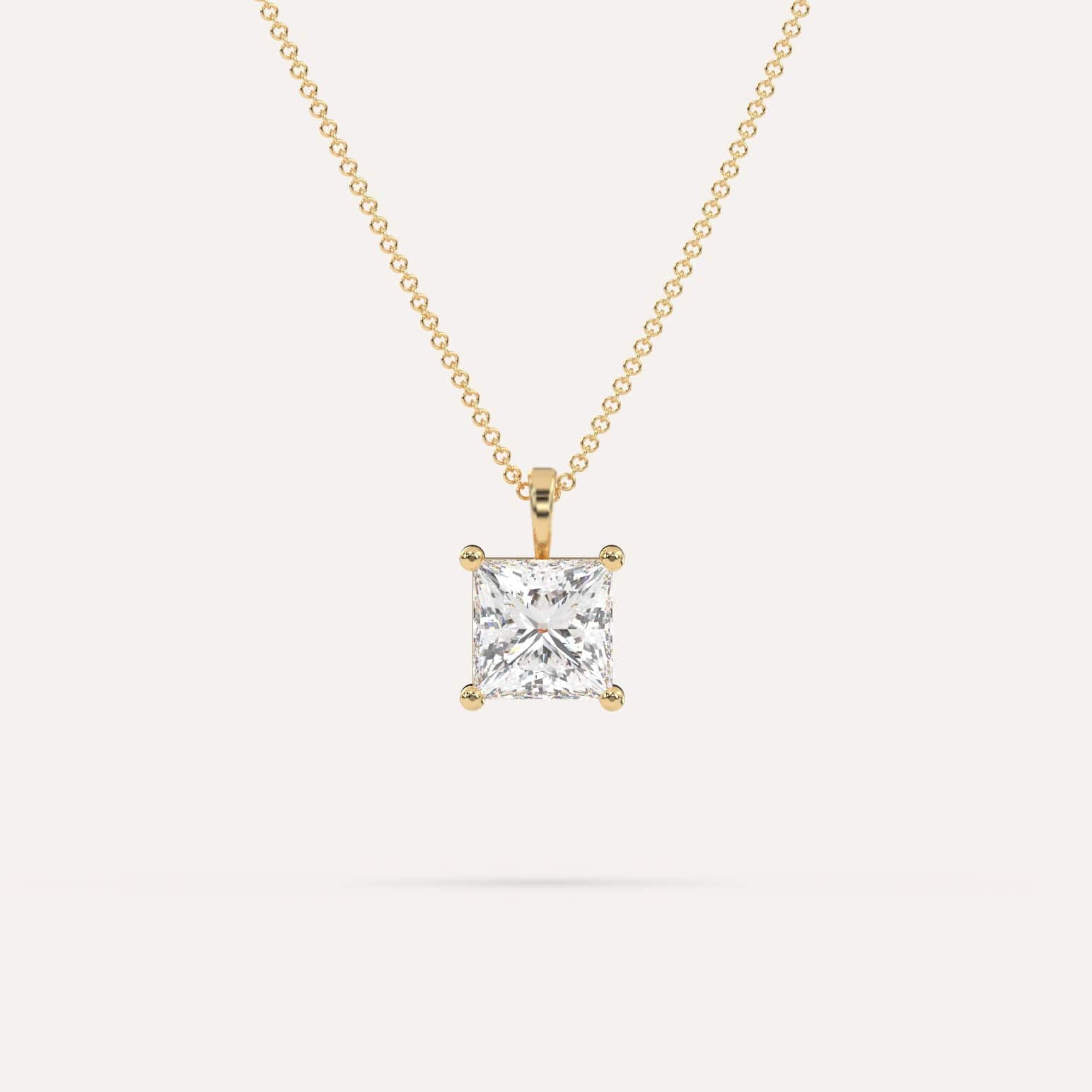 2 Carat Princess Cut Diamond Pendant Necklace for Women - 14K White Gold Solitaire Pendant - Perfect for Anniversary, Engagement & Special Occasions