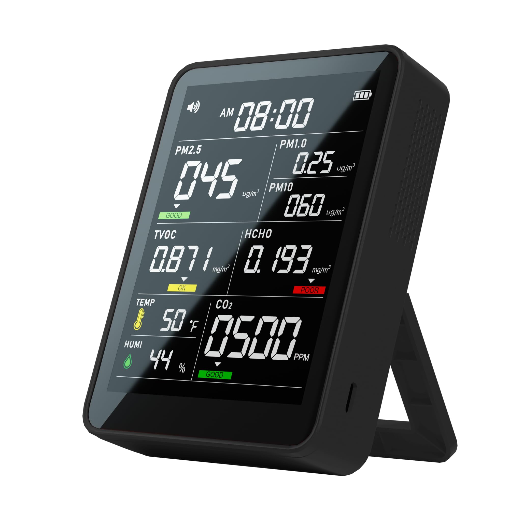 Xoopon 9-in-1 Professional Indoor Air Quality Monitor - Portable PM2.5/PM10/CO2 Detector with Temperature, Formaldehyde, Humidity & TVOC Sensors - Ideal for Home, Office, Nursery & Confined Space Air Quality Testing