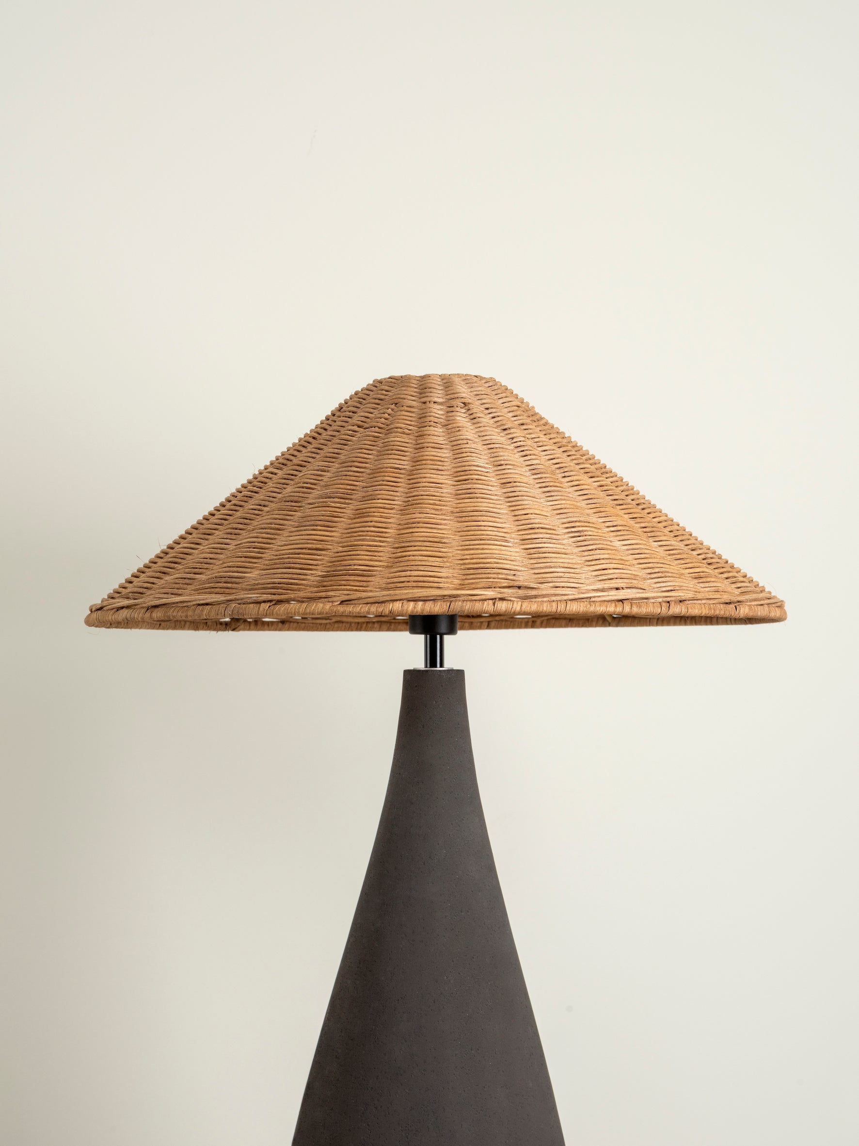 Modern Miata Charcoal Concrete & Rattan Table Lamp - Stylish Home & Office Lighting for Bedroom, Living Room, or Study Desk